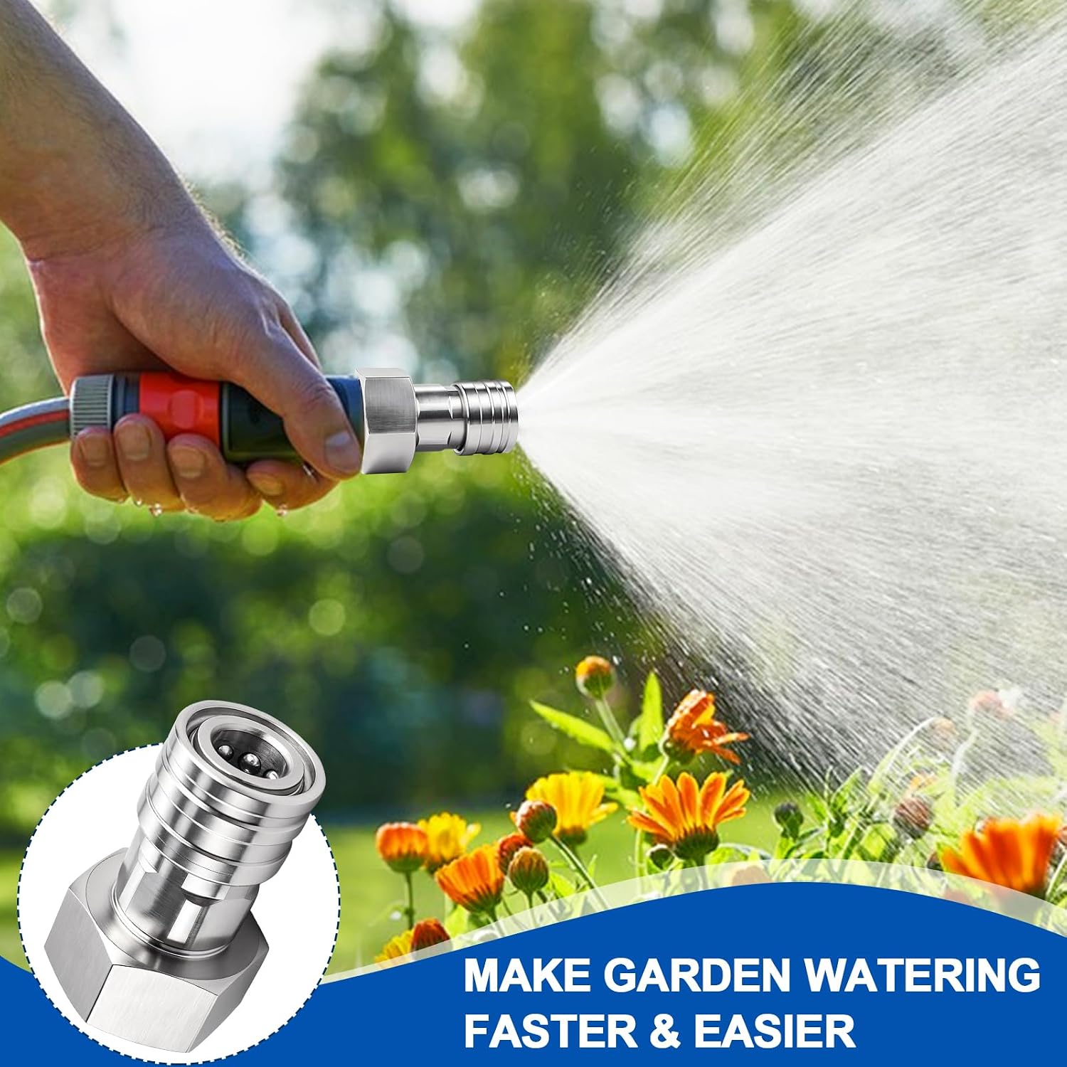 2PCS Garden Hose to Pressure Washer Adapter, 3/4" GHT Male to 1/4" Quick Connect, Stainless Steel Pressure Washer Hose