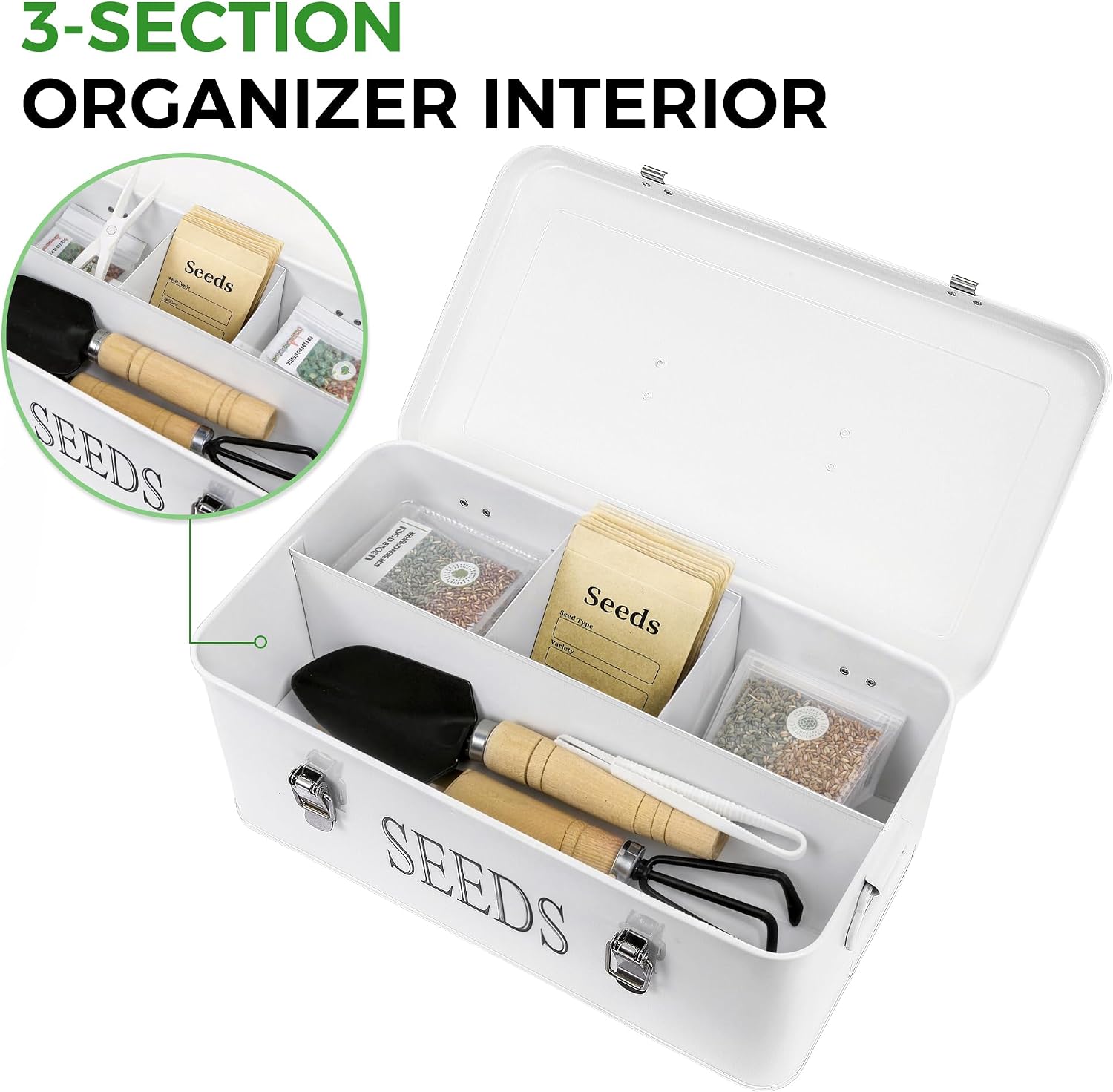 Premium Seed Organizer Box with Internal Compartments and Divider Tabs. (Black)