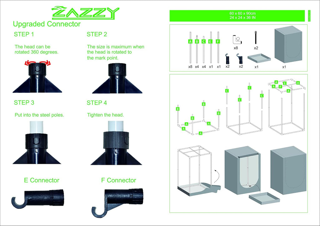 zazzy 2'x2' Grow Tent 24"x24"x36" Hydroponic Mylar Growing Tent | Reflective Garden Grow Dark Room with Observation