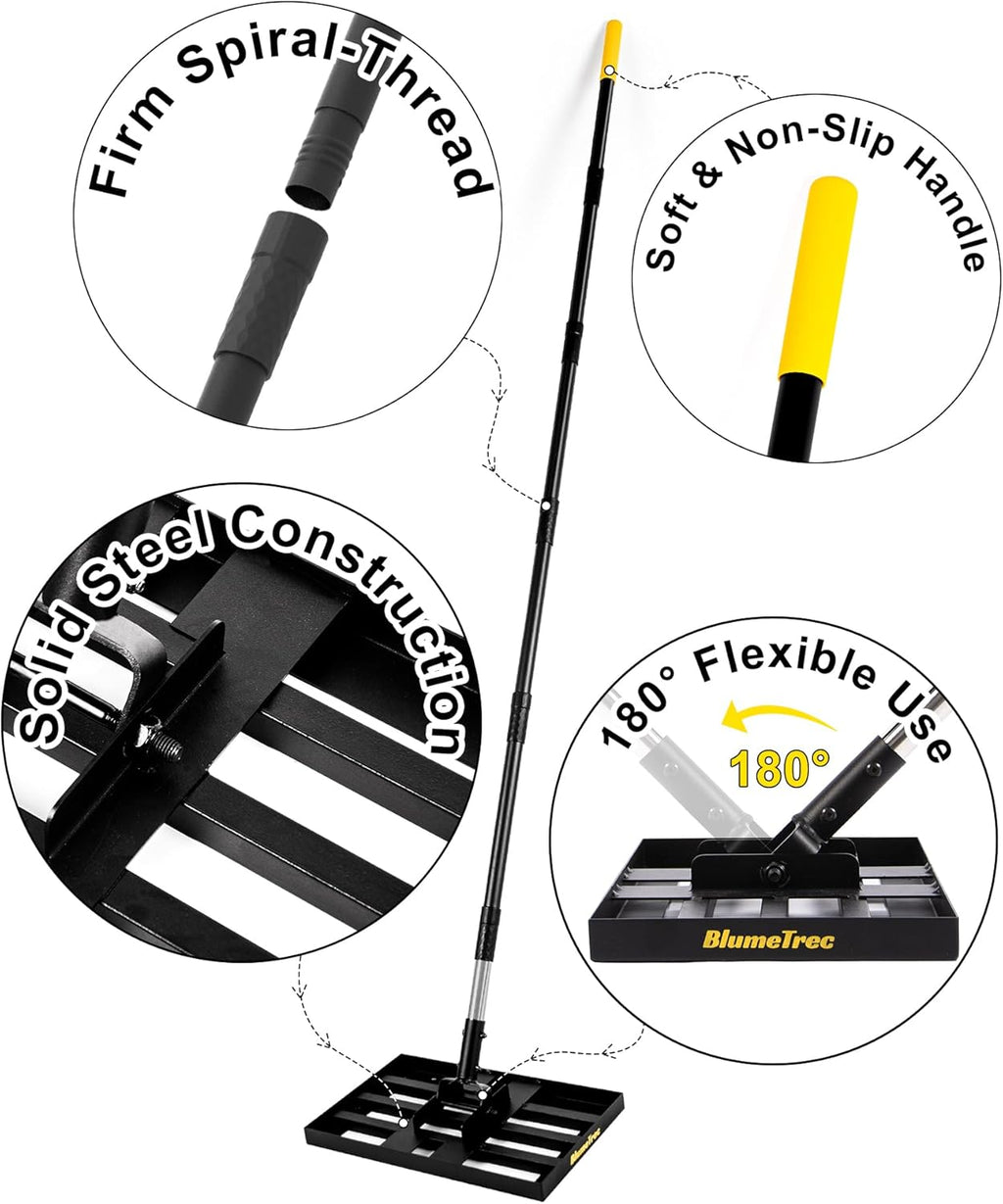 Lawn Leveling Rake, 17"x10" Heavy Duty Sand Leveling Tool with 6.7FT Stainless Steel Long Handle, Golf Rake for Soil