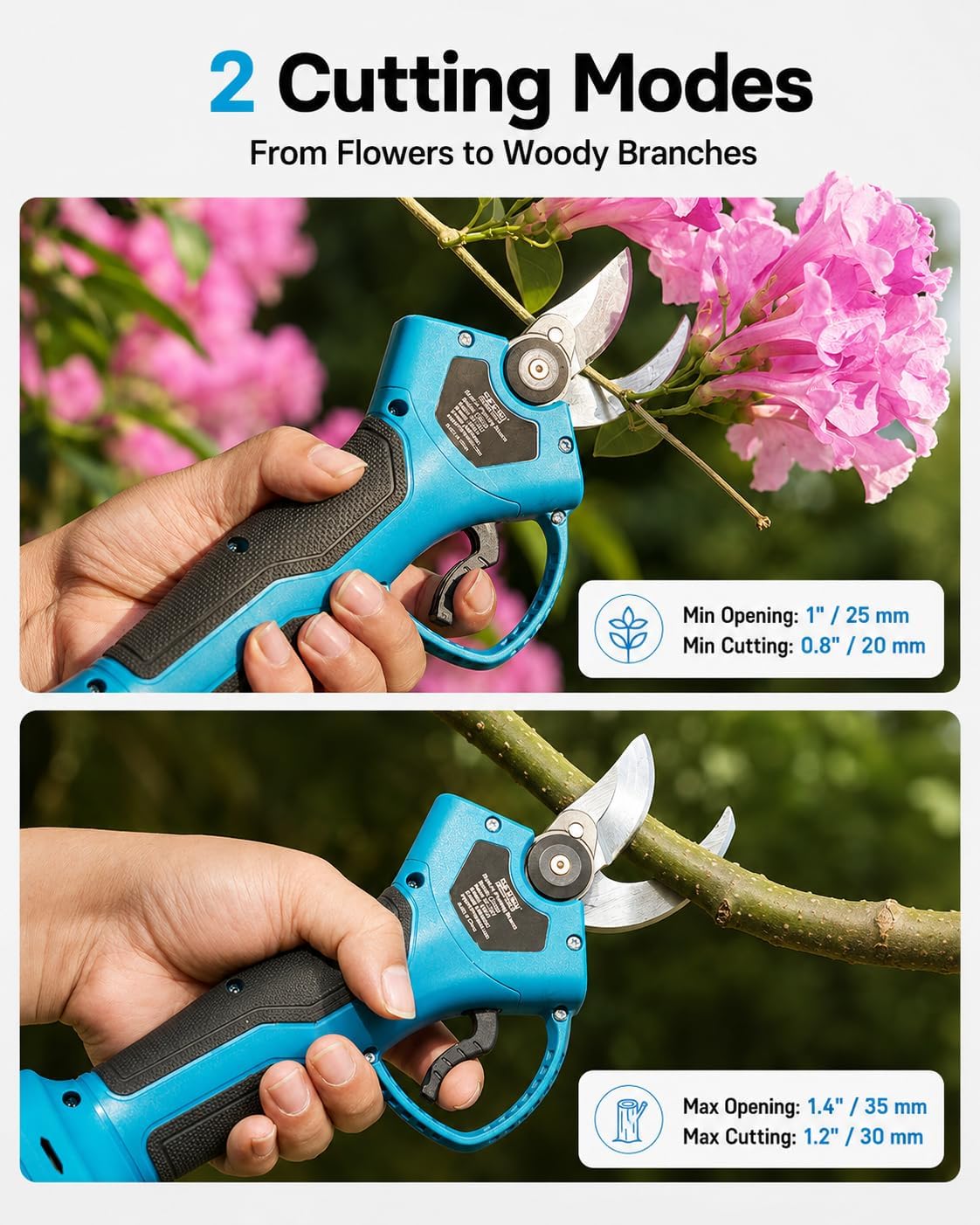 SEESII Electric Pruning Shears, 1.4" Cutting Cordless Pruner for Gardening | 2×2000mAh Batteries, Brushless Motor