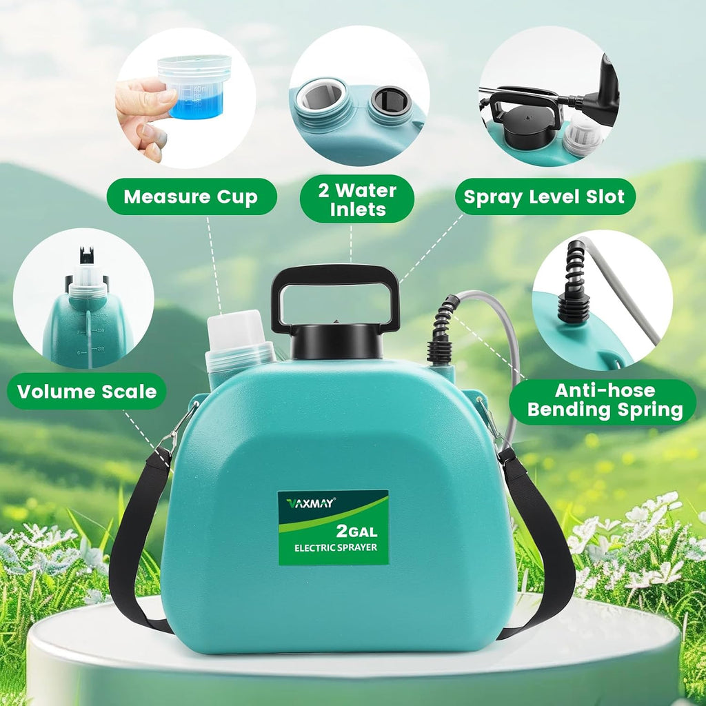 Battery Powered Sprayer 2 Gallon, 2026 Upgrade Electric Sprayer with 3 Adjustable Speed, Battery Indicator, 4 Mist