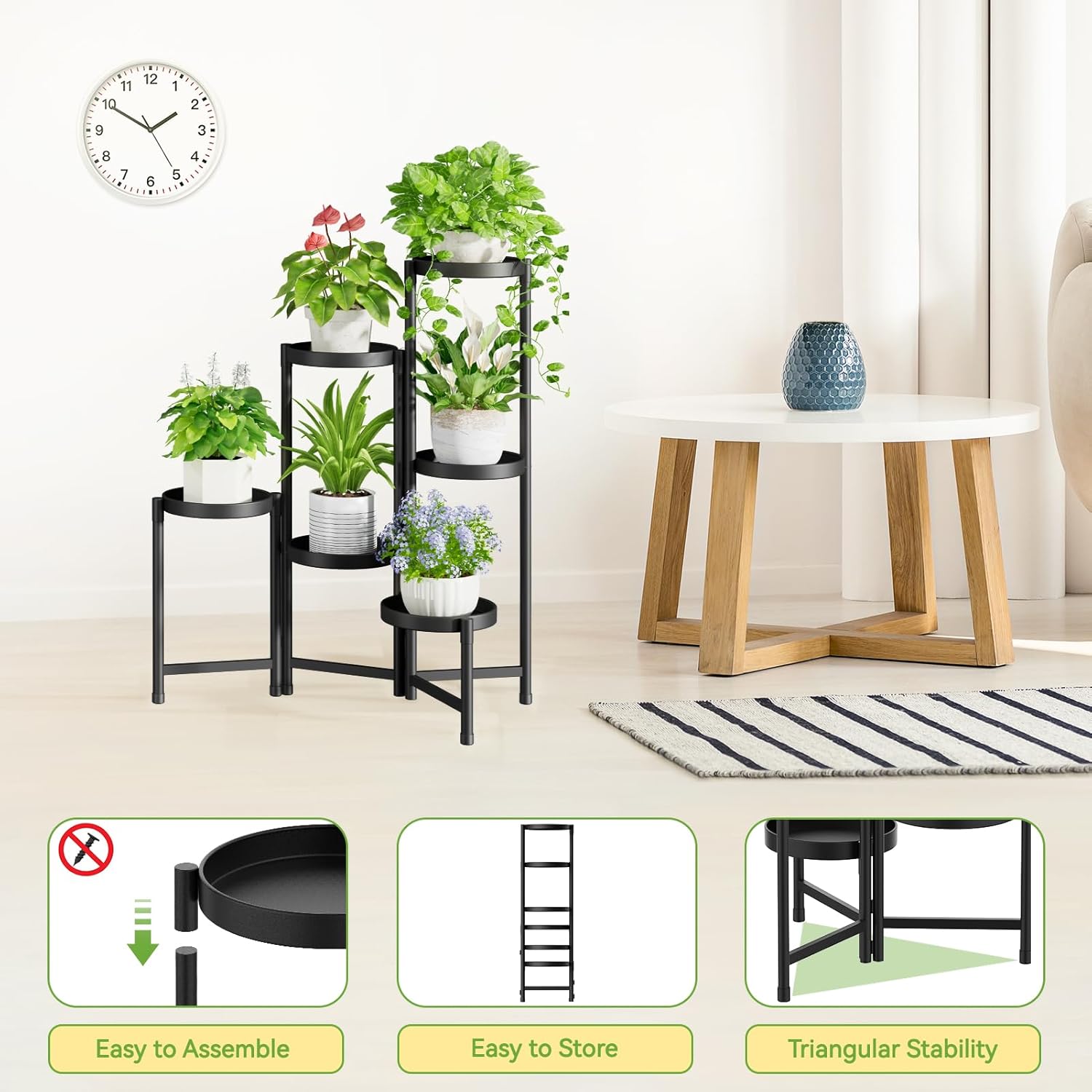 iDavosic.ly Plant Stand Indoor Outdoor, 6 Tier Metal Corner Shelf, Black | Tiered Flower Display Holder, Folding Multi