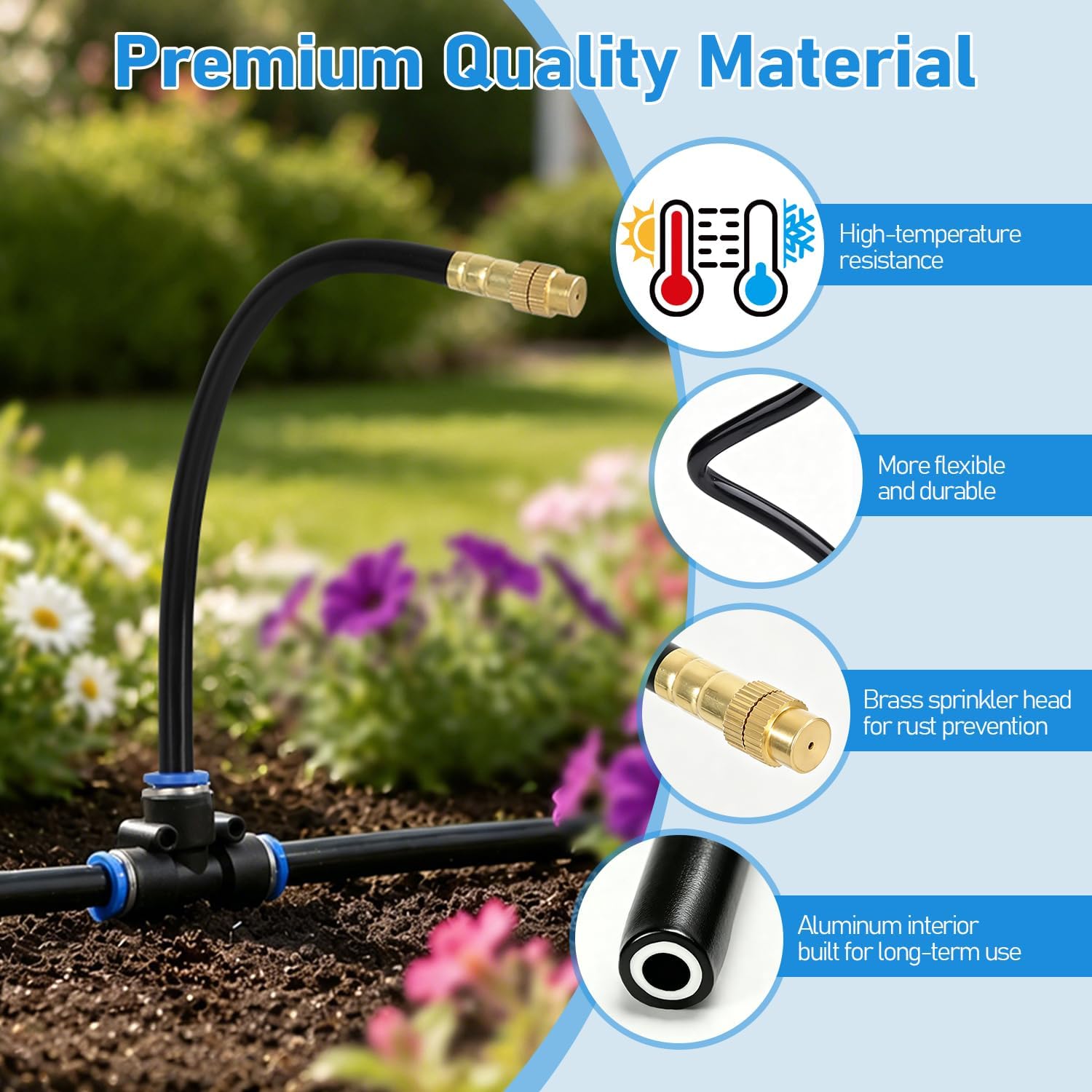 360° Adjustable Drip Irrigation System Kit, 50 FT Garden Watering System with 15 Copper Nozzles, Automatic Misting