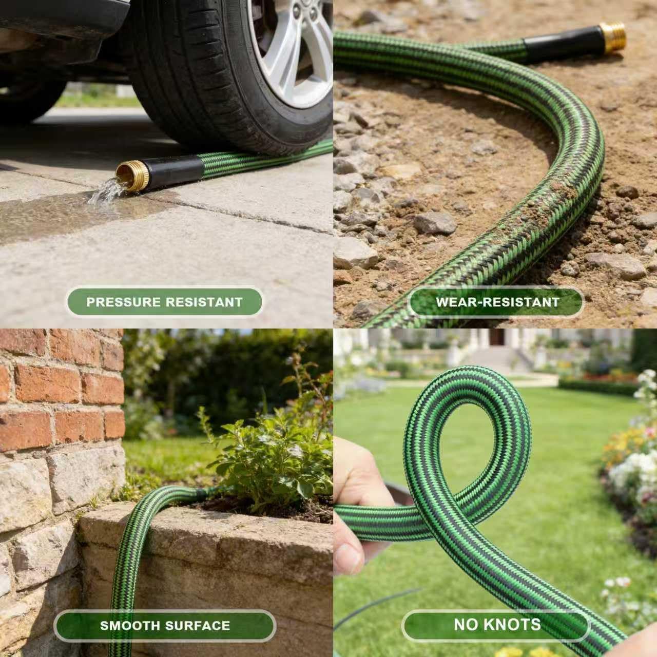 Garden Hose 50 FT-Triple-layer pipe, Water Hose with solid Aluminum Fittings, Ultra-Lightweight and Flexible