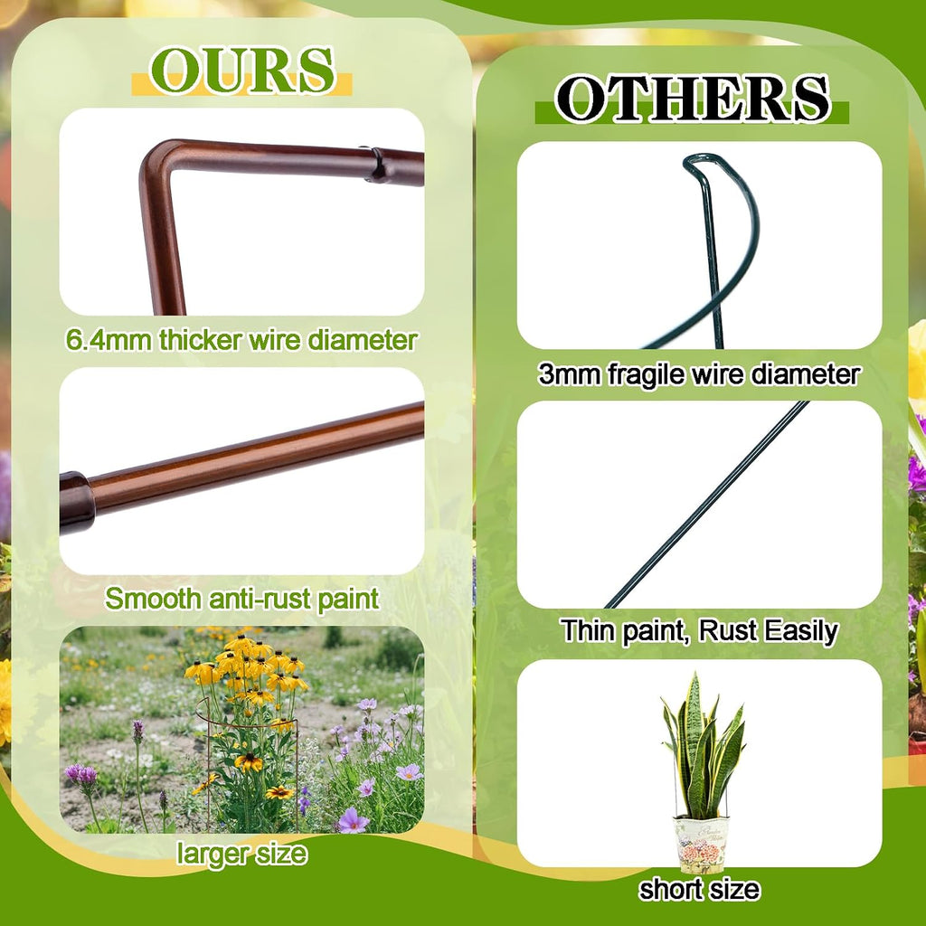 Vercraft 4 Pack 12 x 19 Inch Half Round Plant Support Stakes 1/4 Inch Heavy Duty Rustproof Metal Plant Cage, Weather