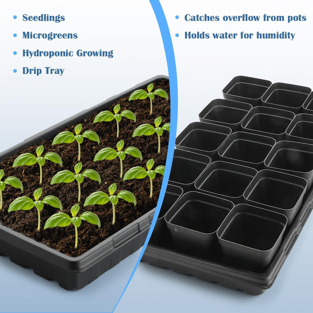 10-Pack Heavy-Duty 1020 Seed Trays No Holes, Thick Plastic Plant Flats | Reusable Growing Trays for Seed Starting