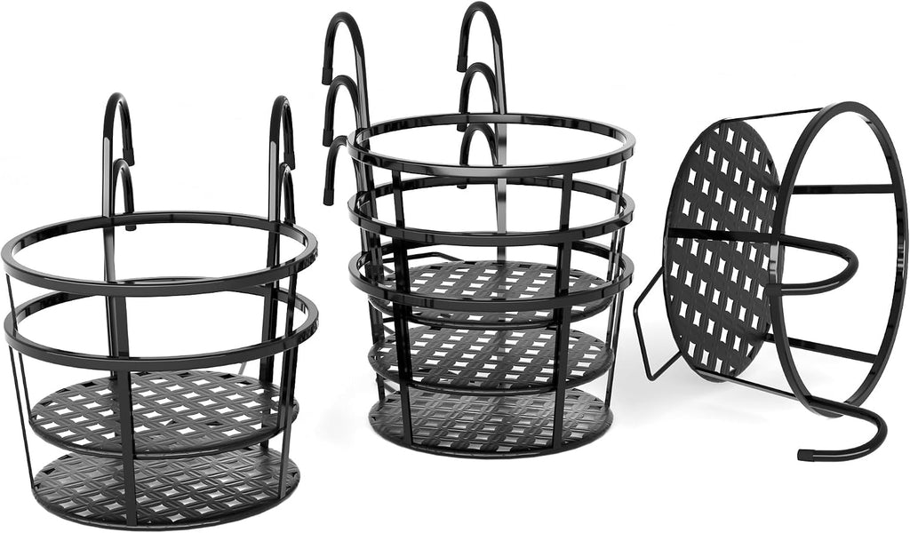 Iron Hanging Plant Holder Over The Rail Metal Fence Planters, Hanging Bucket Flower Pot Holder for Patio Balcony