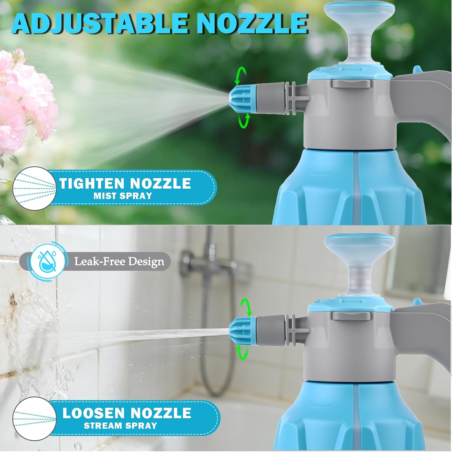 Hand Pump Sprayer 1/2 Gallon, Leak-Proof Plant Mister Spray Bottle | 2L Handheld Garden Pressure Sprayer, Lockable