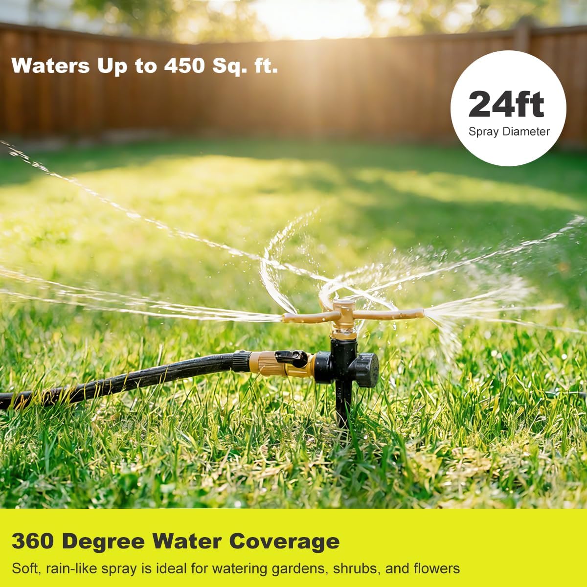 FANHAO 2 Pack Metal Lawn Sprinklers with Spike Base, Heavy Duty Automatic Rotary Garden Sprinkler System, 3-Arm Water