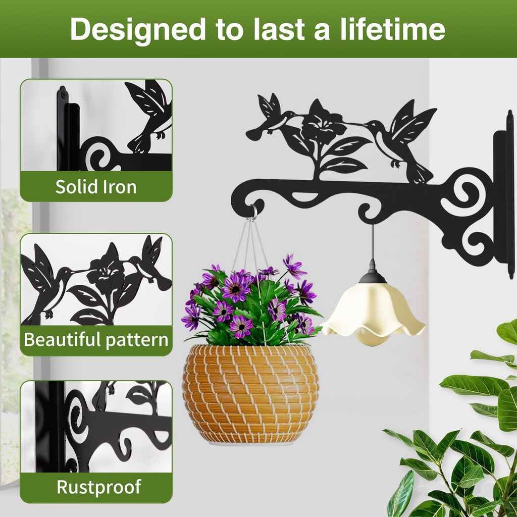 Elegant Bird Pattern Wall Hooks - 10/12/14 Inch Metal Plant Hangers for Indoor & Outdoor - Rust-Resistant Bracket for