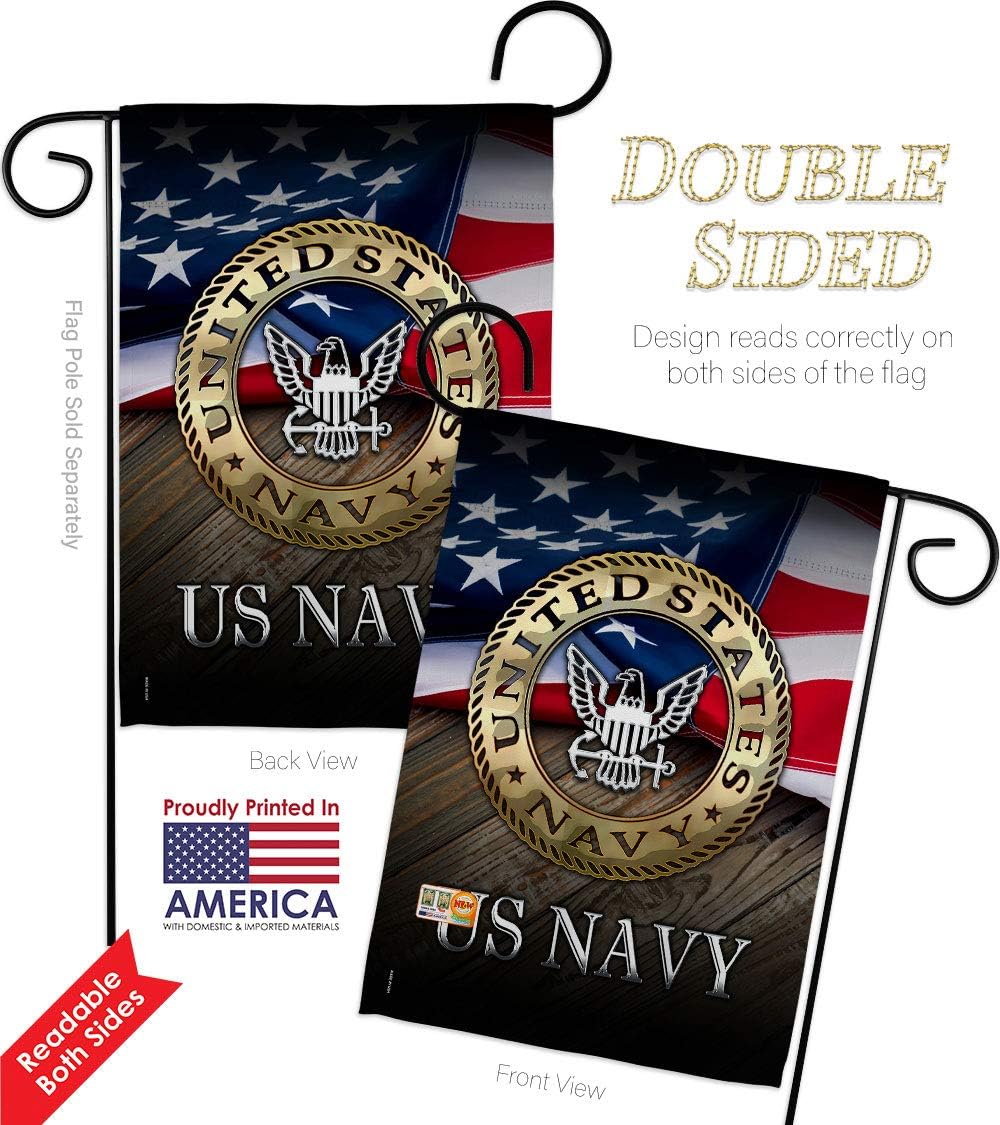 FK137035-BO US Navy Americana Military Decorative Vertical Flags Kit, House & Garden Set w/Flagpole, Multi-Color