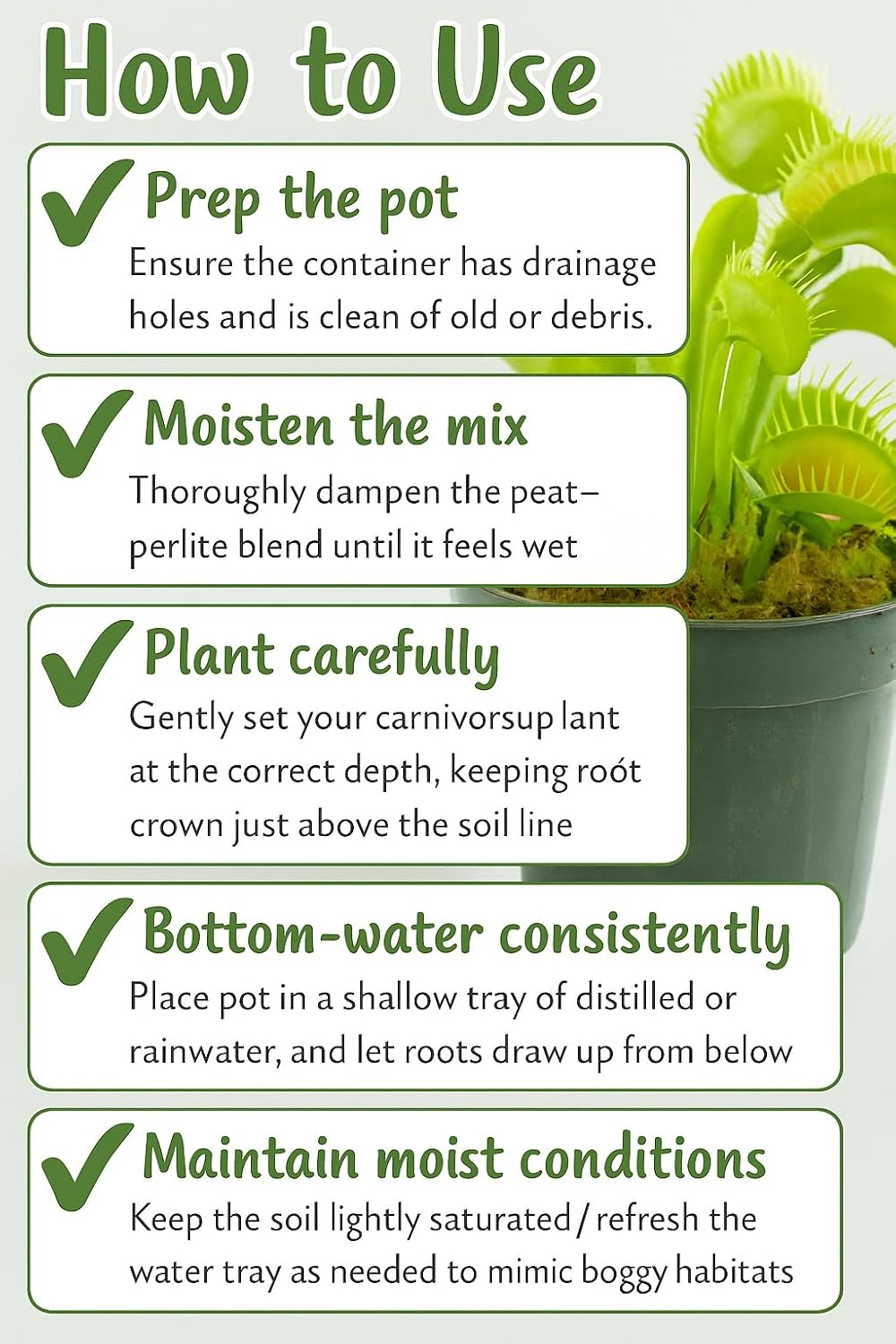 Sphagnum Moss Potting Mix for Carnivorous Plants, Moss and Perlite Blend for Potting Venus Fly Traps, Sarracenia