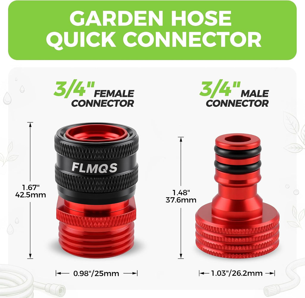 Garden Hose Quick Connectors, 3/4" GHT Heavy-Duty Aluminum Alloy Hose Fittings, Universal Leak-Proof Quick Connector