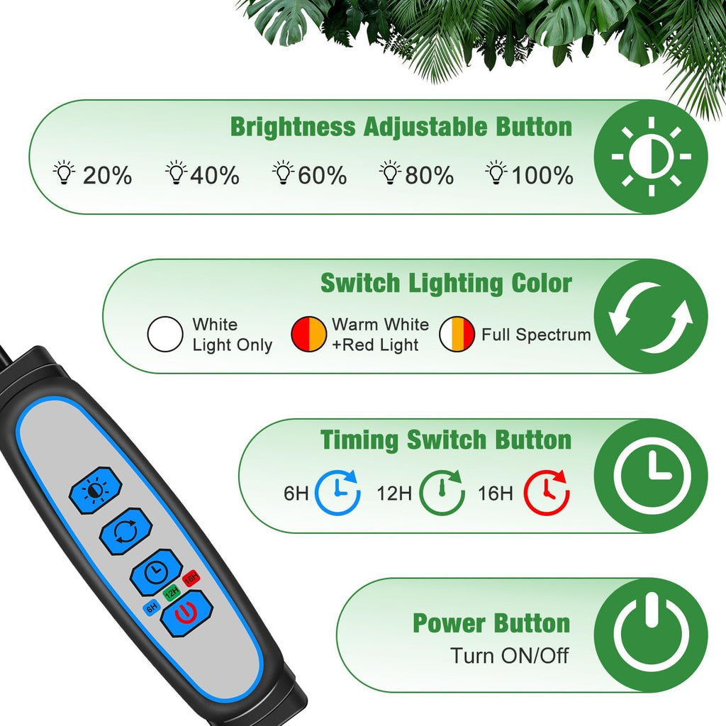 Clip on Grow Lights for Indoor Plants, Full Spectrum 6000K | 2-Head Gooseneck Plant Lamp, 6/12/16H Auto Timer, 5-Level