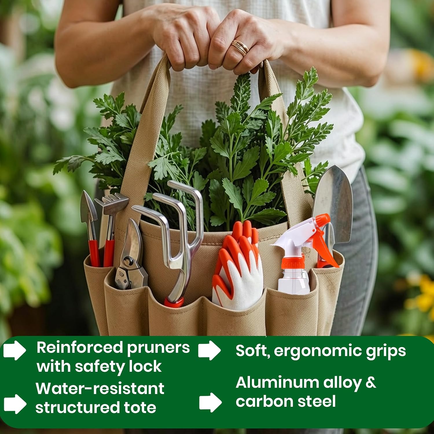 Complete Garden Tools Set, 11 Pcs Heavy Duty Gardening Tools with Organizer Tote Bag, Aluminum & Carbon Steel Garden