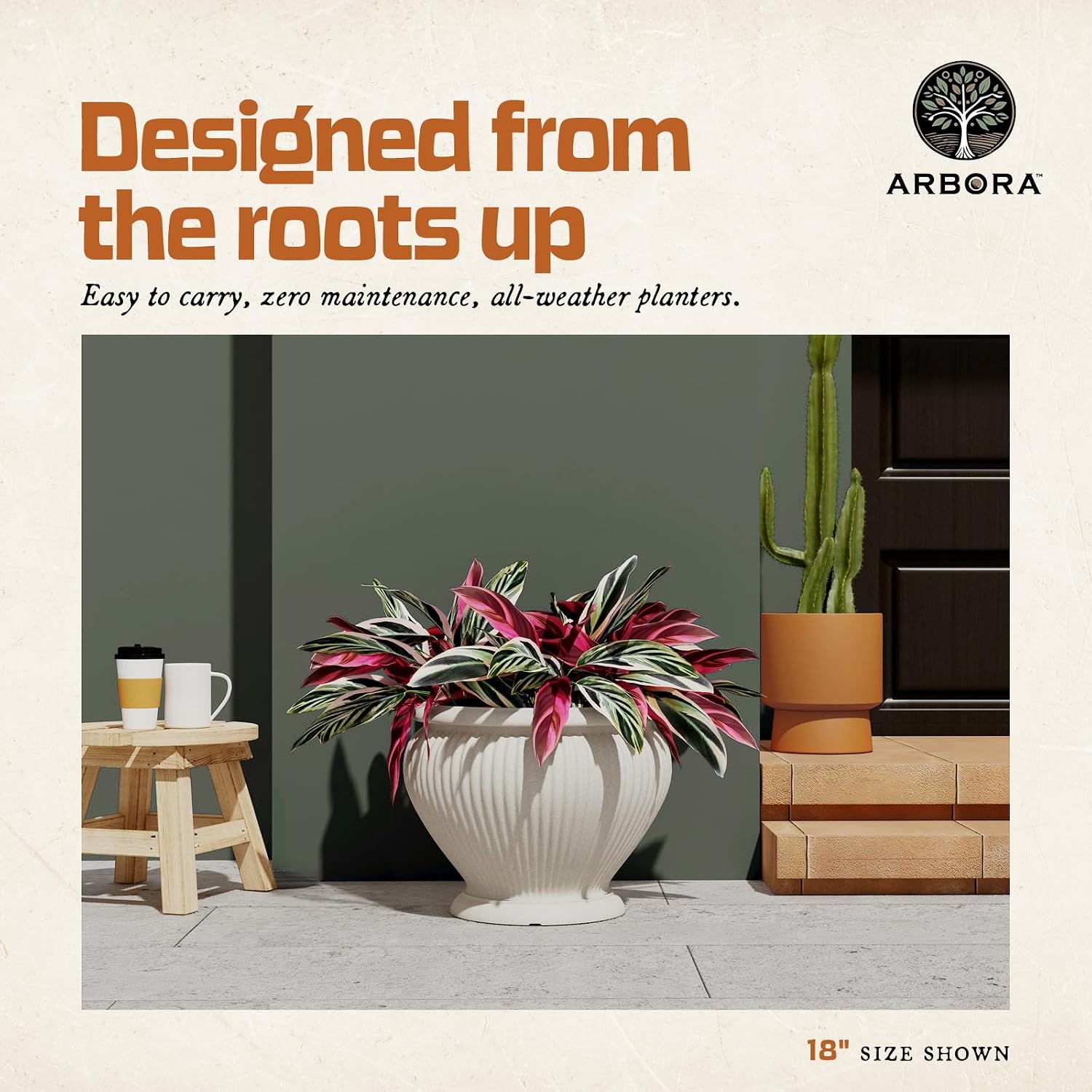 ARBORA 18" Cannes Urn Planter - Lightweight Polyresin Decorative Plant Pot | Lightweight with Stone-Like Look, UV +