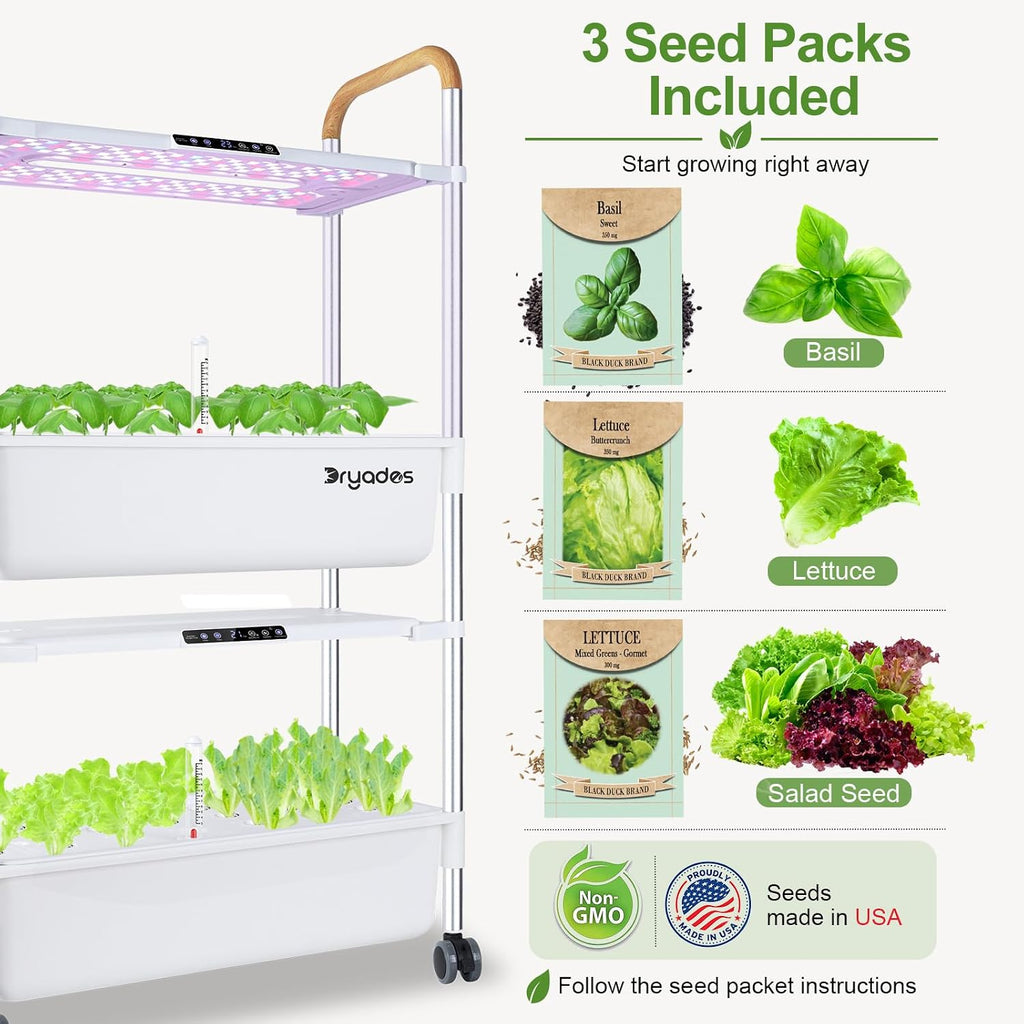 54-Pod Hydroponic Growing System, 2-Tier Indoor Garden for Herbs & Vegetables with 2×30W Full-Spectrum LED Grow Lights