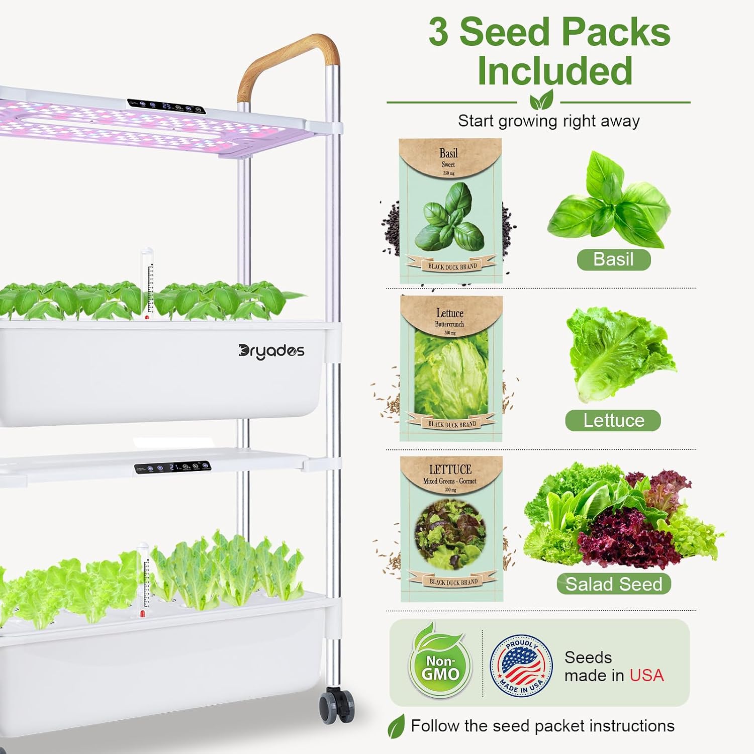 54-Pod Hydroponic Growing System, 2-Tier Indoor Garden for Herbs & Vegetables with 2×30W Full-Spectrum LED Grow Lights