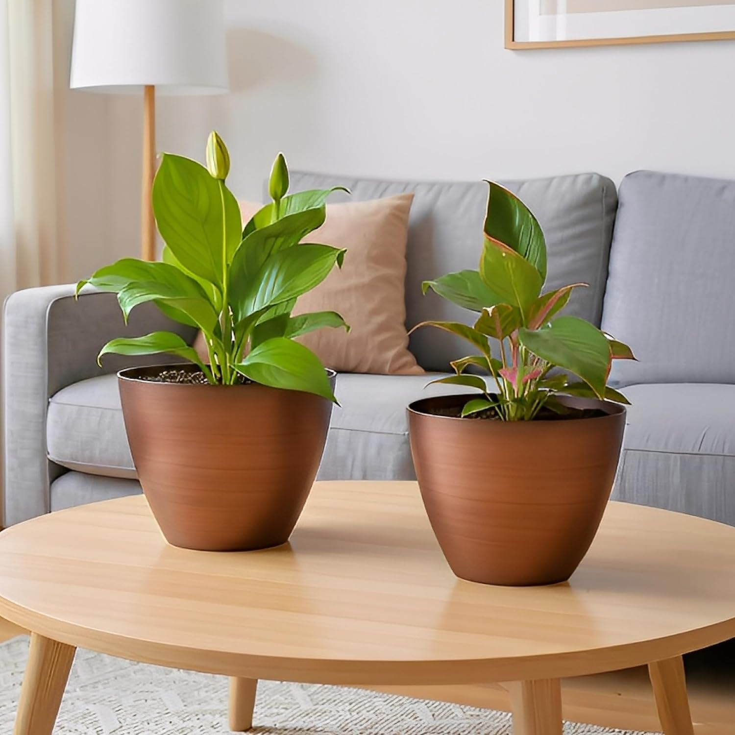 Vanslogreen 2 Pack Plastic Plant Pots with Drainage Holes, 8 inch Planter for Indoor Outdoor Plant, Garden Flower Pots