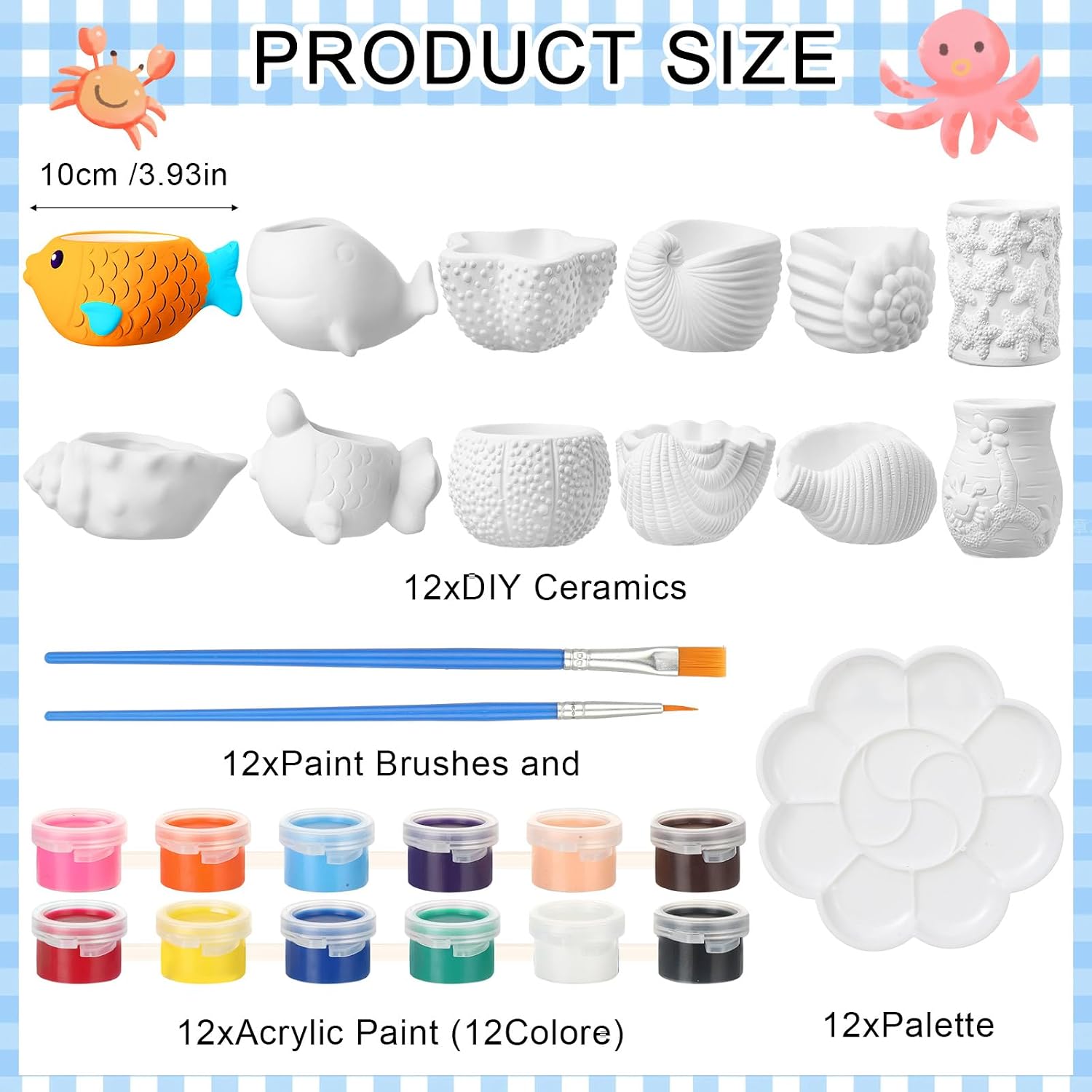 Hushee 12 Sets Ceramic Succulent Pots to Paint with Drainage | Paintable Succulent Plant Pots, 12 Styles, Small DIY