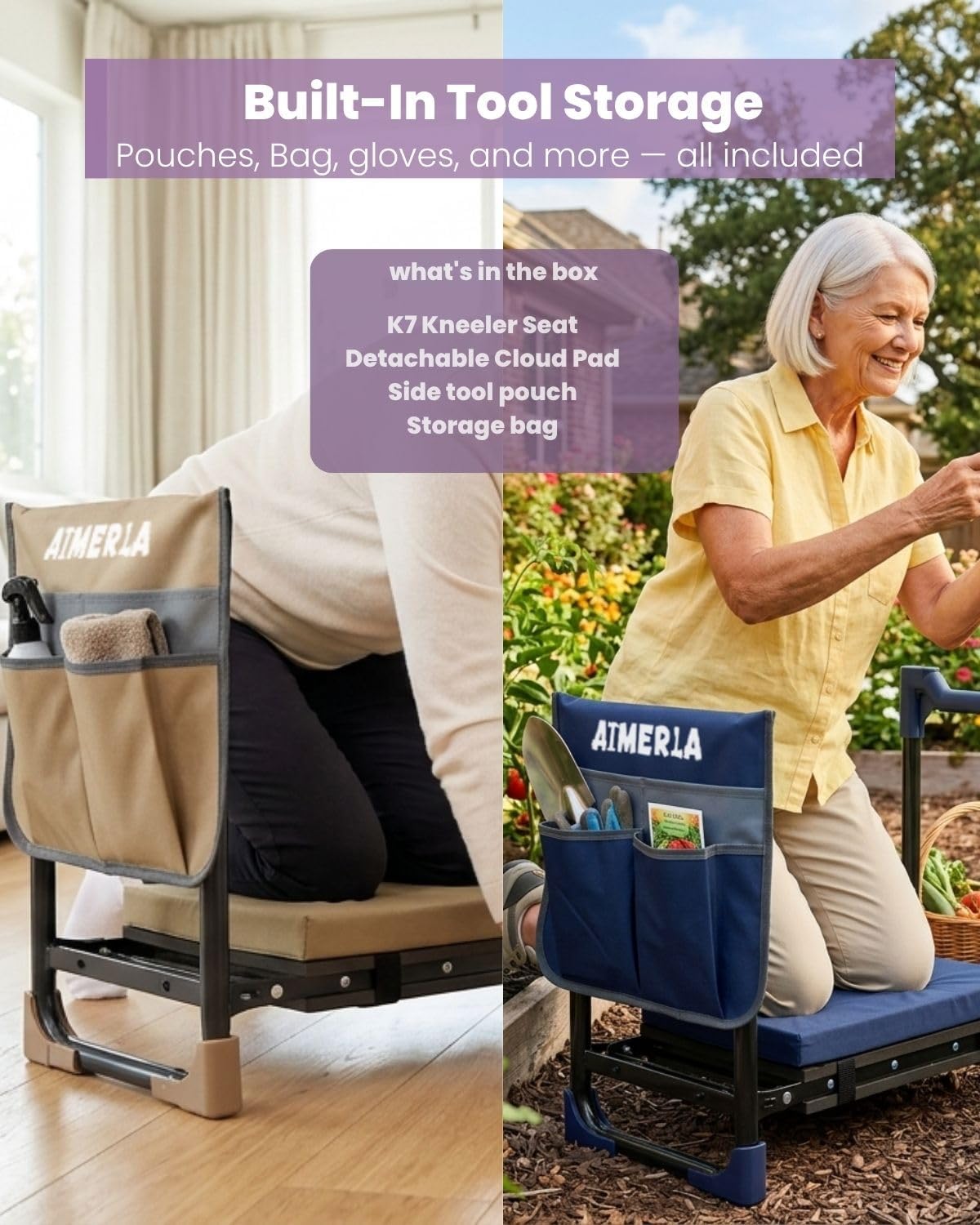 K7 Foldable Garden Kneeler Seat, Upgraded Anti-Slip Base, 350LBS Capacity, 10.2" Wide EVA Pad & Detachable Cloud