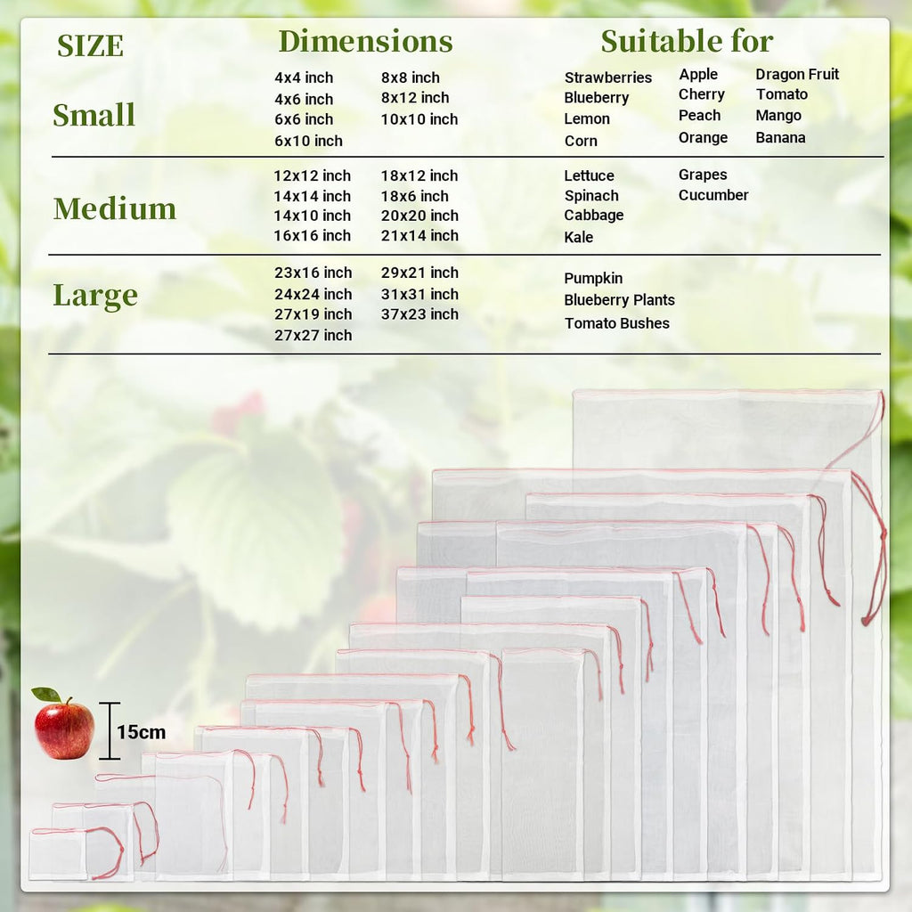 Fruit Cover Bags with Drawstring, 50pcs 10x10 Inch Garden Netting Fruit Protection Bags for Plant Flowers Vegetables