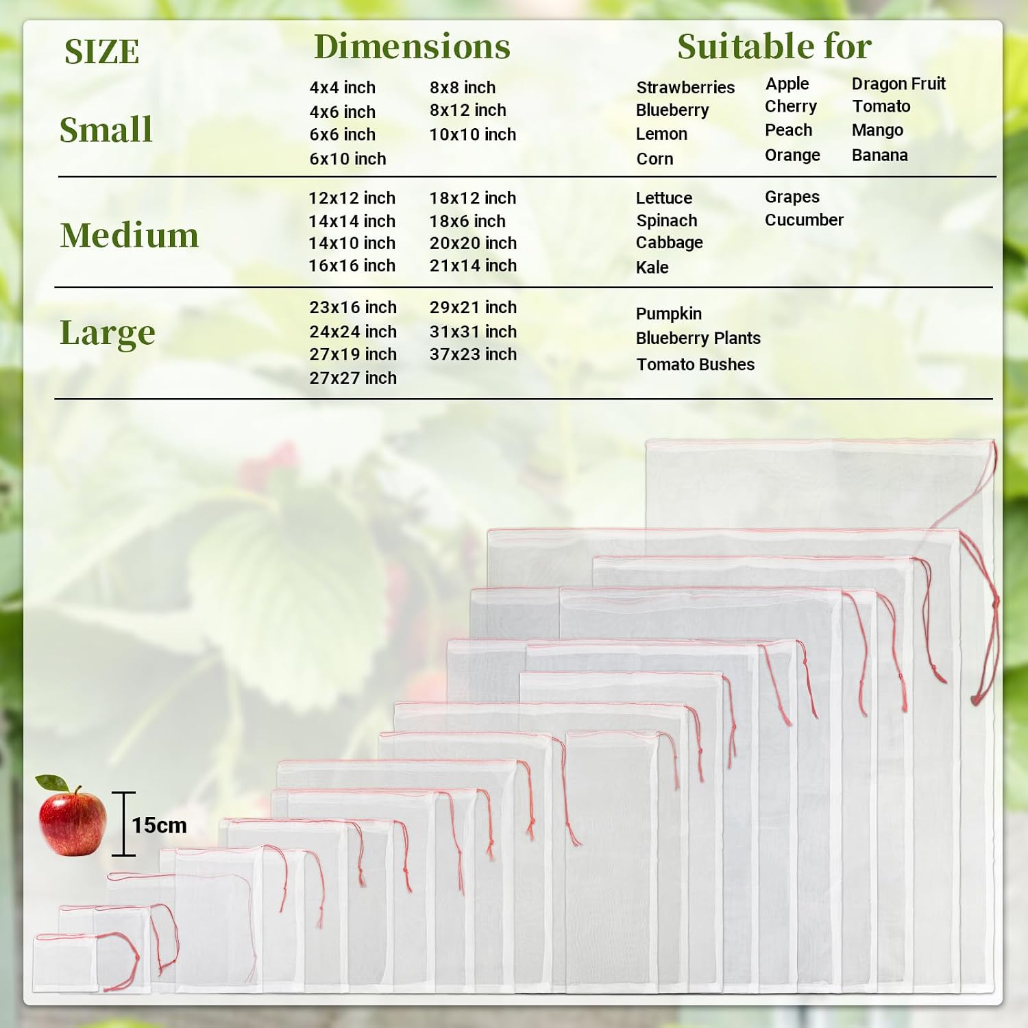 Fruit Cover Bags with Drawstring, 50pcs 10x10 Inch Garden Netting Fruit Protection Bags for Plant Flowers Vegetables