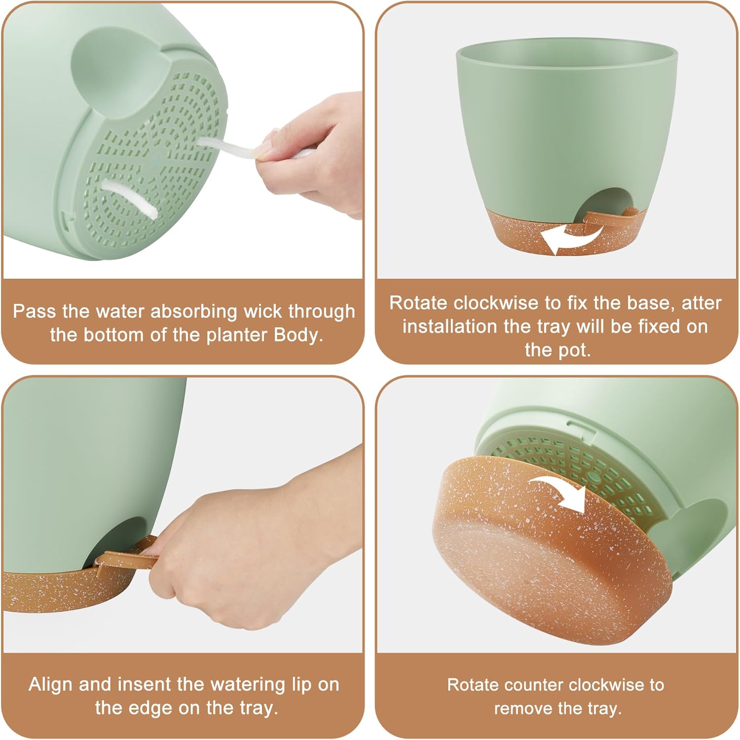 QRRICA Plant Pots 8/7/6.5/6/5.5/5 Inch Self Watering Pots, Set of 6 Plastic Planters with Drainage Holes and