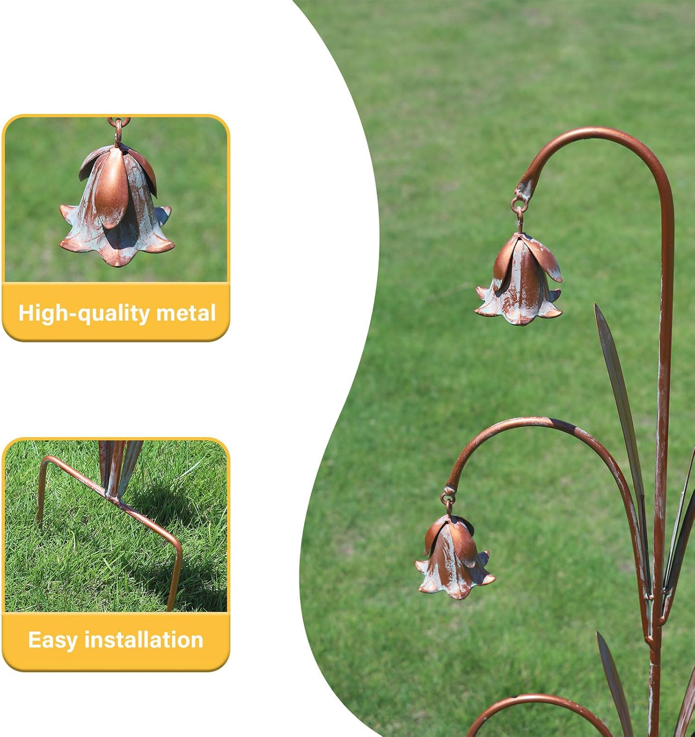 Metal Flowers with Bells for Outside Garden art, Decorative Garden Stakes | 41" H Outdoor Decoration for Patio Garden