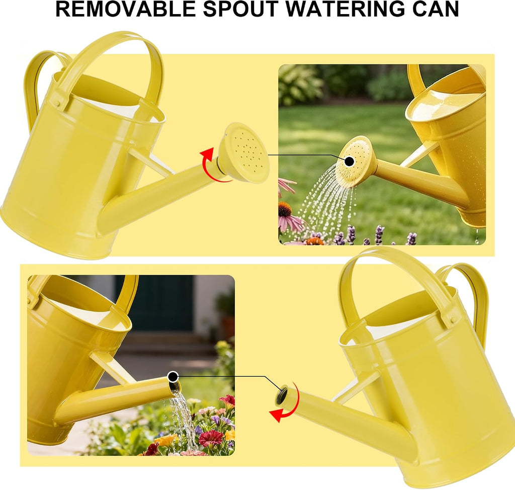 DUSVALLY Metal Watering Can, 55 oz Indoor Plant Watering Can, Yellow | 55 oz Watering Can • Long Spout • Removable