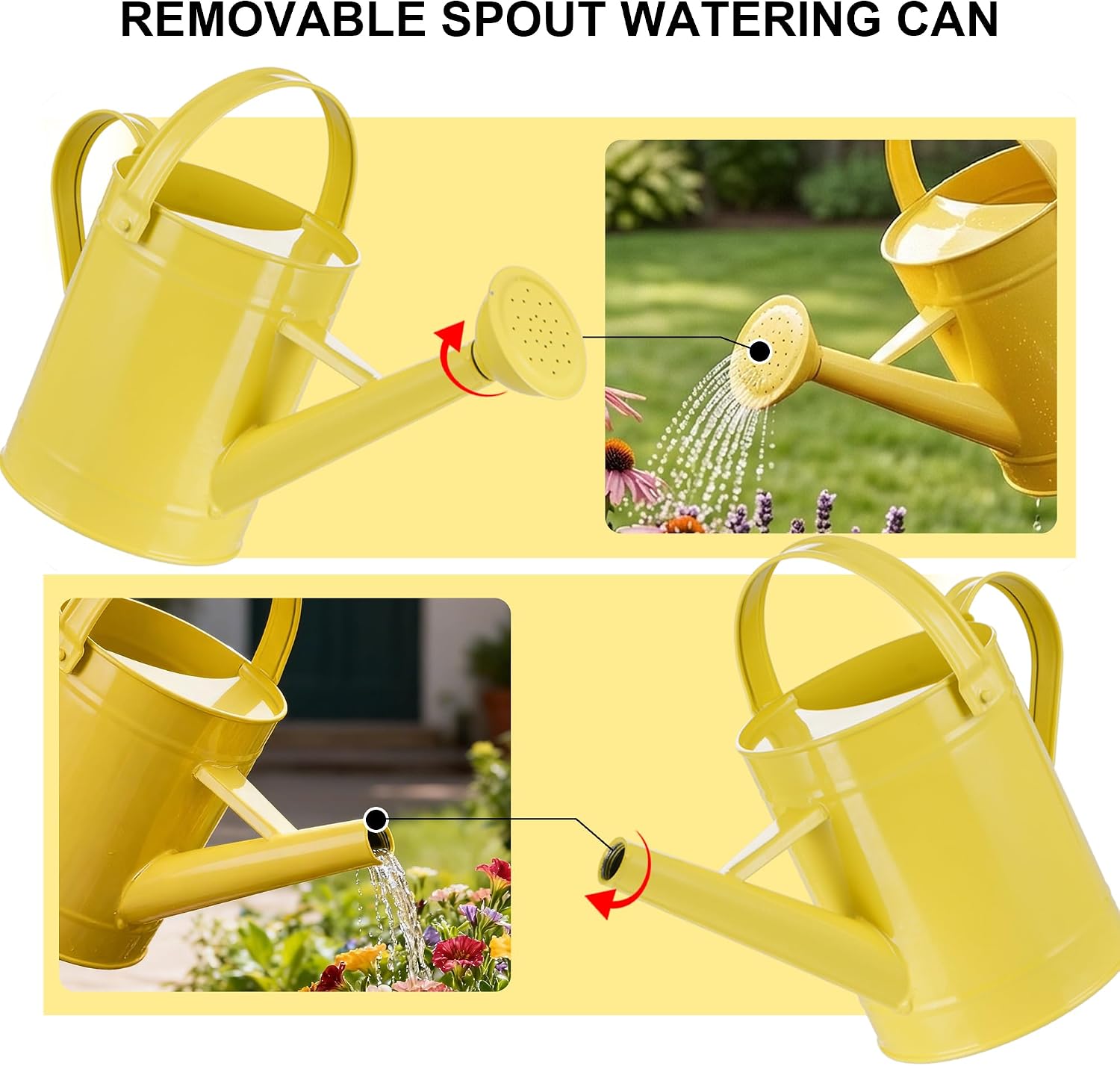 DUSVALLY Metal Watering Can, 55 oz Indoor Plant Watering Can, Yellow | 55 oz Watering Can • Long Spout • Removable