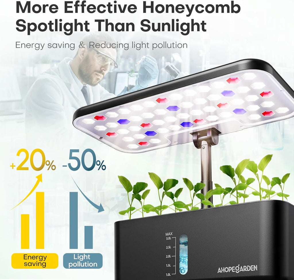 Indoor Garden Hydroponics Growing System: 10 Pods Kit with LED | Plant Germination Kit Herb Vegetable Growth Lamp