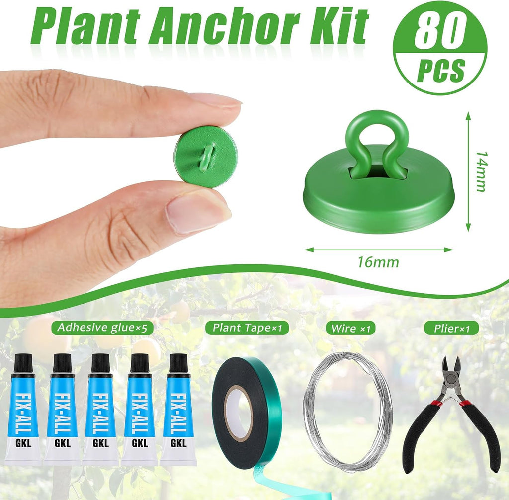 WILLBOND Plant Anchor Kit, 80 Pcs Vine Anchors 5 Pack Silicone Adhesive Sealant Garden Tie Tape Metal Wire Wire Cutters