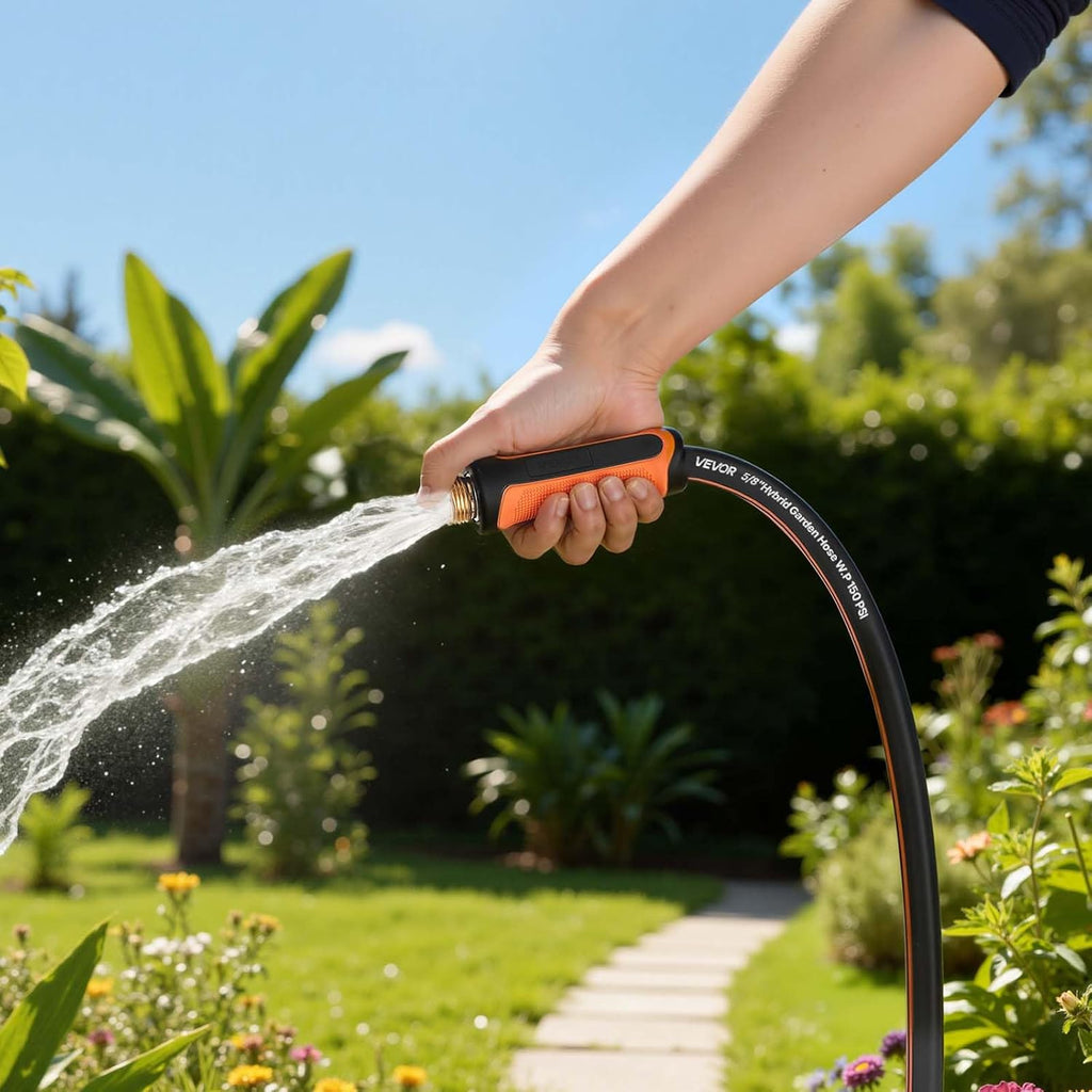 VEVOR Garden Hose, 100 ft 5/8" Heavy Duty 4-Layer Rubber Water Hose, 150PSI Working & 600PSI Burst, Flexible & Non-kink