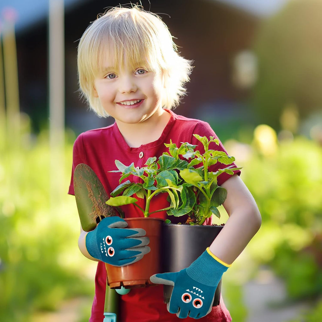 12 Pairs Kids Garden Gloves for Gardening Work (Medium (Age 6-8)) | Children Rubber Leather Yard Work Safety Gloves for