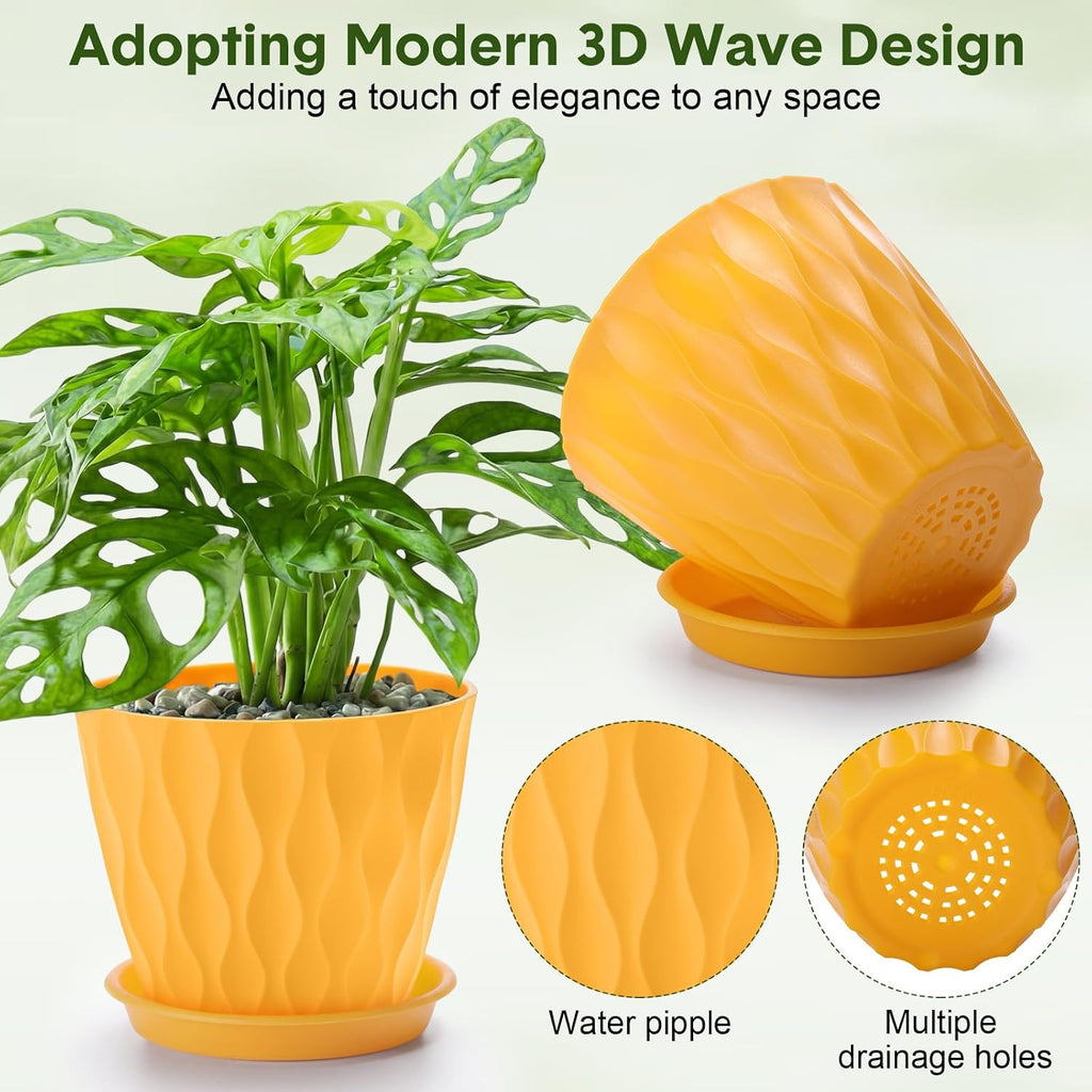24 Pack 4 Inch Plant Pots Bulk Small Pots for Succulents Waffle Texture Plastic Planter with Drainage Holes and Saucers