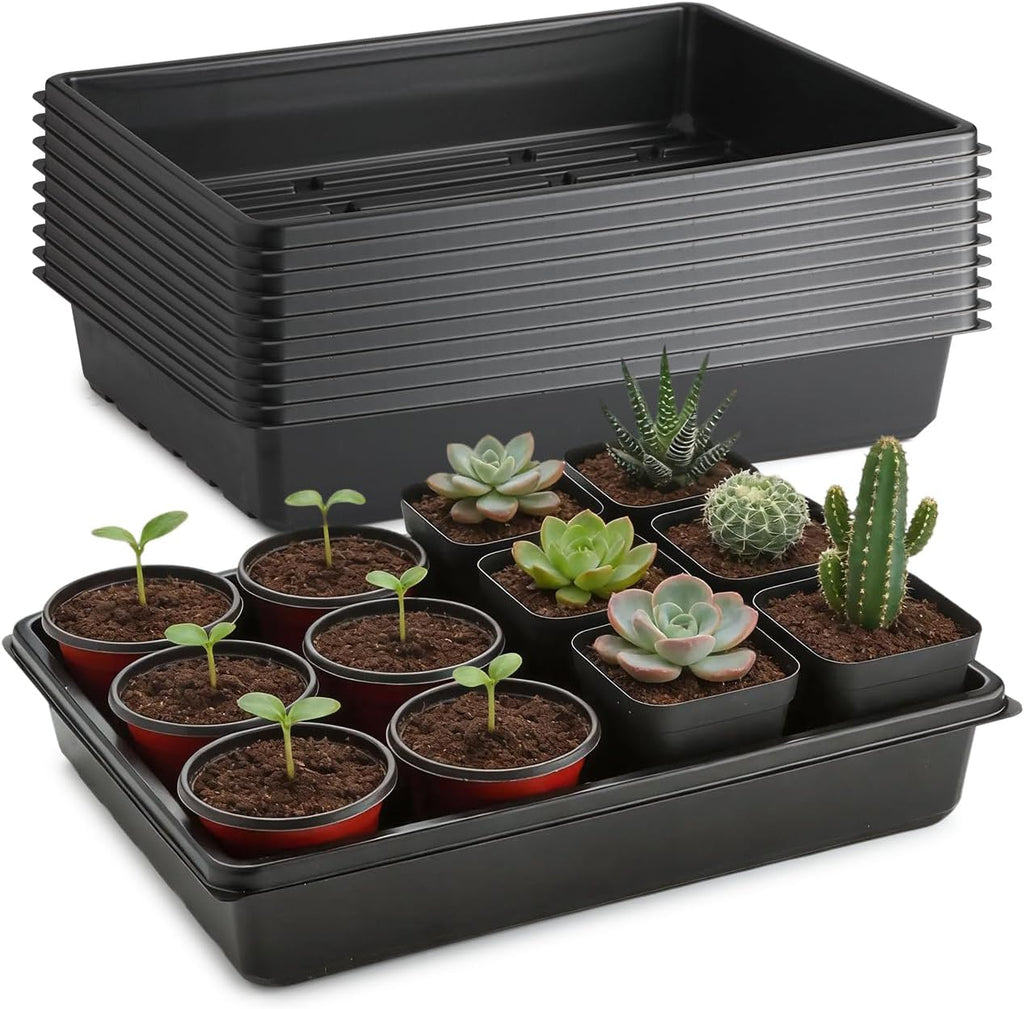 RooTrimmer 10 Pack Seed Starter Trays - Heavy Duty Plastic Flats, Fits 54 Cell Plug Tray, Seedling Tray for Carrying