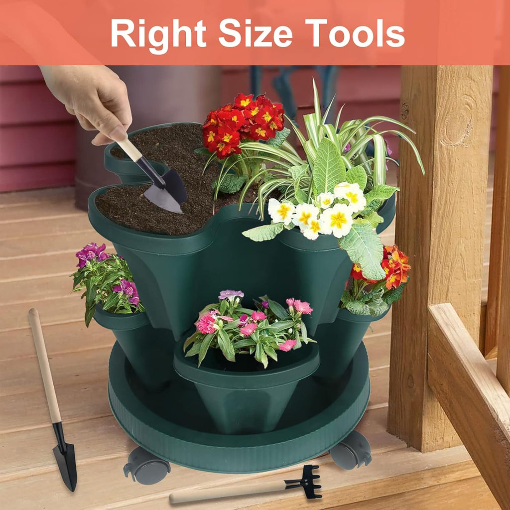 DUNCHATY Stackable Planter, Vertical Garden Planter with Wheels and Tools, Self Watering Strawberry Planter