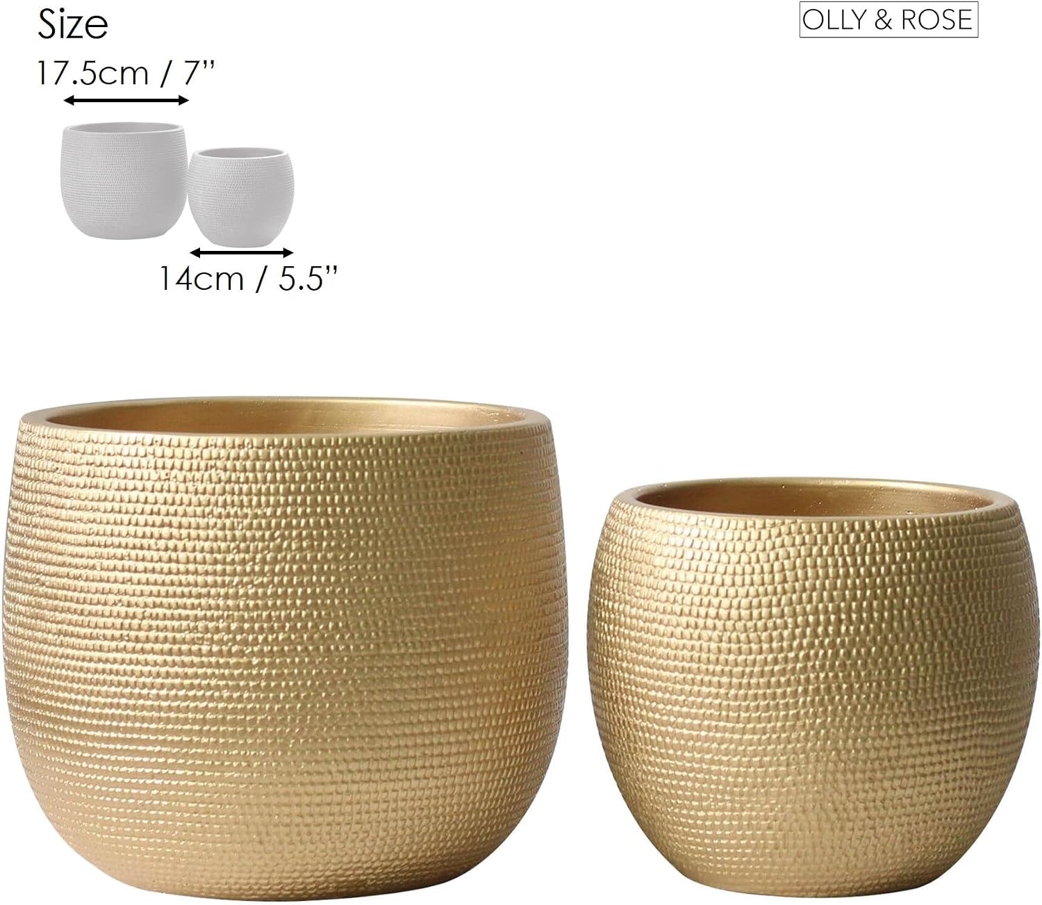 Olly & Rose Barcelona Ceramic Plant Pot Set 2 - Gold Flower Pots - Indoor & Outdoor Planters Home and Garden Decor