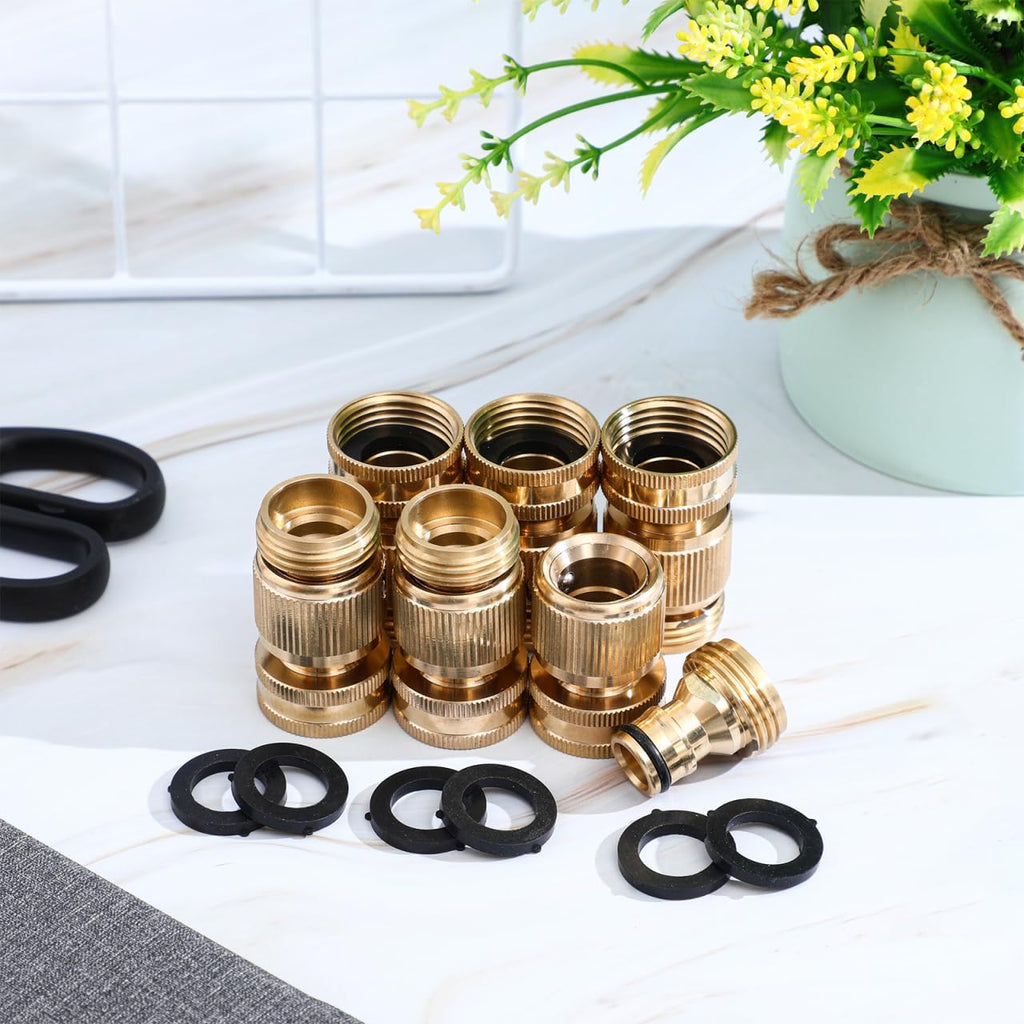 Baluue 6 Sets Garden Hose Quick Connect Fittings Brass Quick Connector Kit Male and Female Hose Adapters with Seal