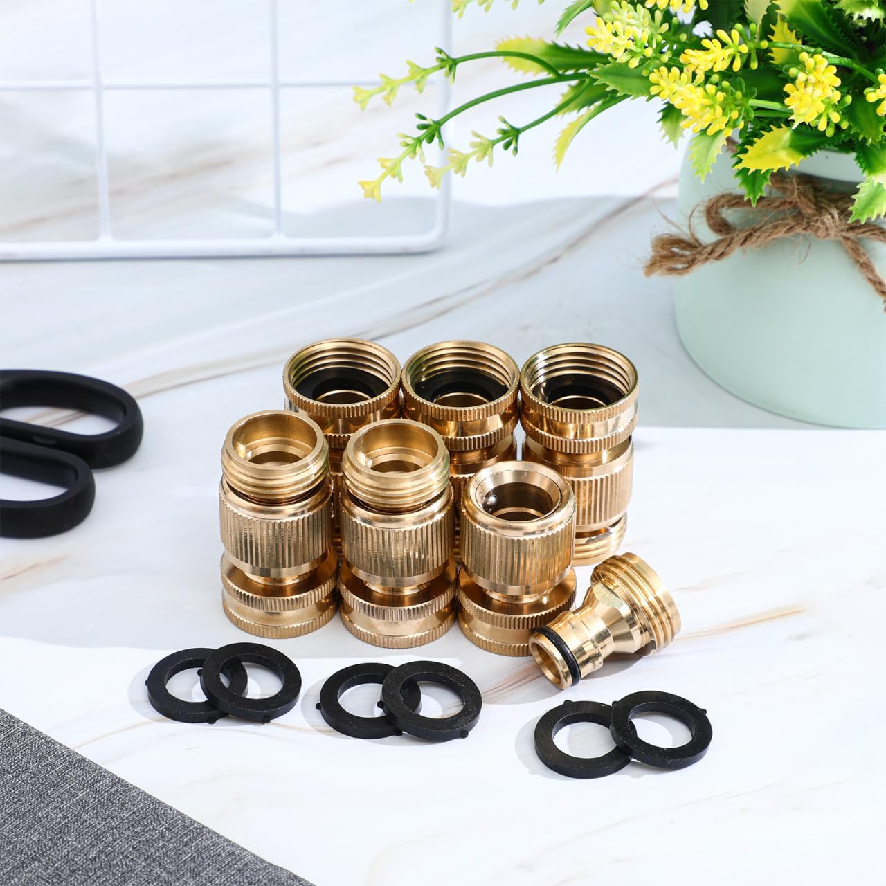 Baluue 6 Sets Garden Hose Quick Connect Fittings Brass Quick Connector Kit Male and Female Hose Adapters with Seal