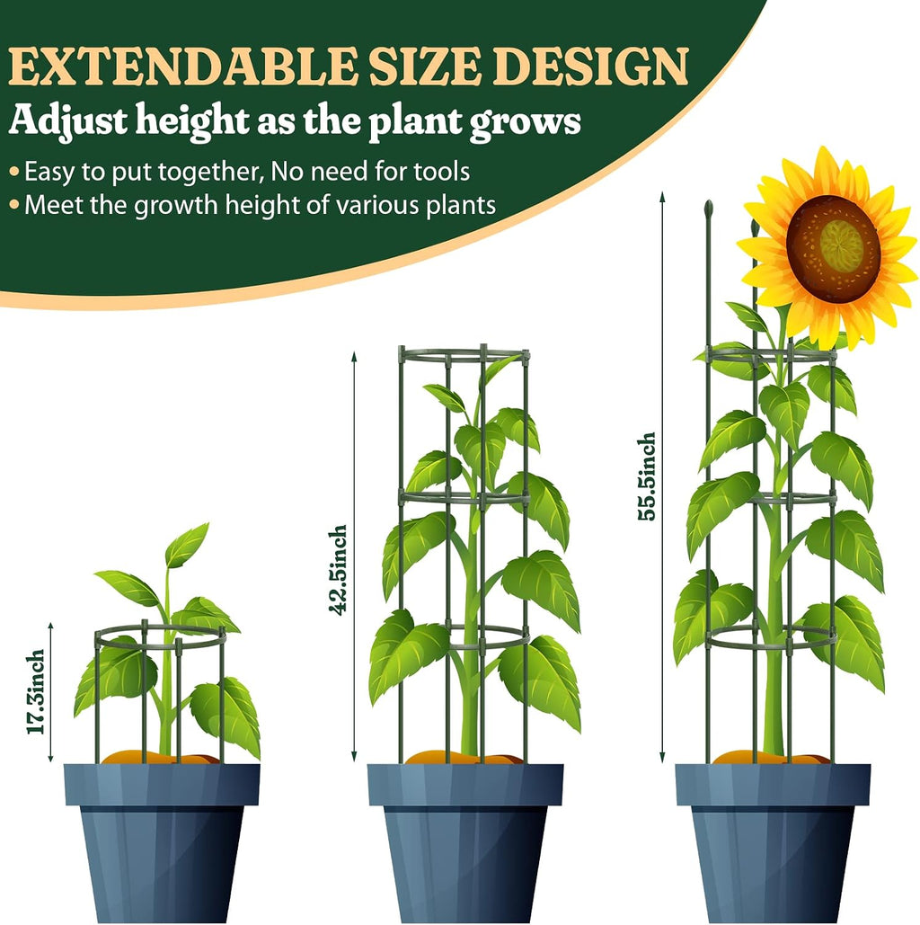 Round Heavy Duty Tomato Cage - 55 Inch Steel Core Plastic Coated Garden Trellis, 4-Post Rustproof Plant Support for