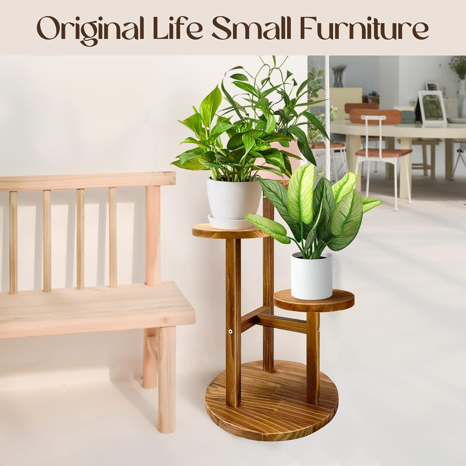 3 Tier Plant Stand Indoor | Tiered Wood Plant Stand for Indoor Plants, 21" Height Space Saving Small Corner Plant