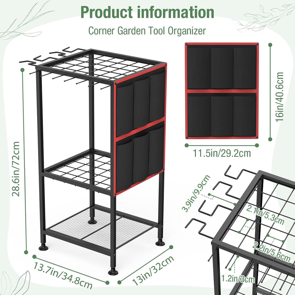 Garden Tool Organizer,Metal Yard Tool Organizer ,Holds 50 Long-Handled Tools/Rakes/Brooms,Side Garden Pocket ,Heavy