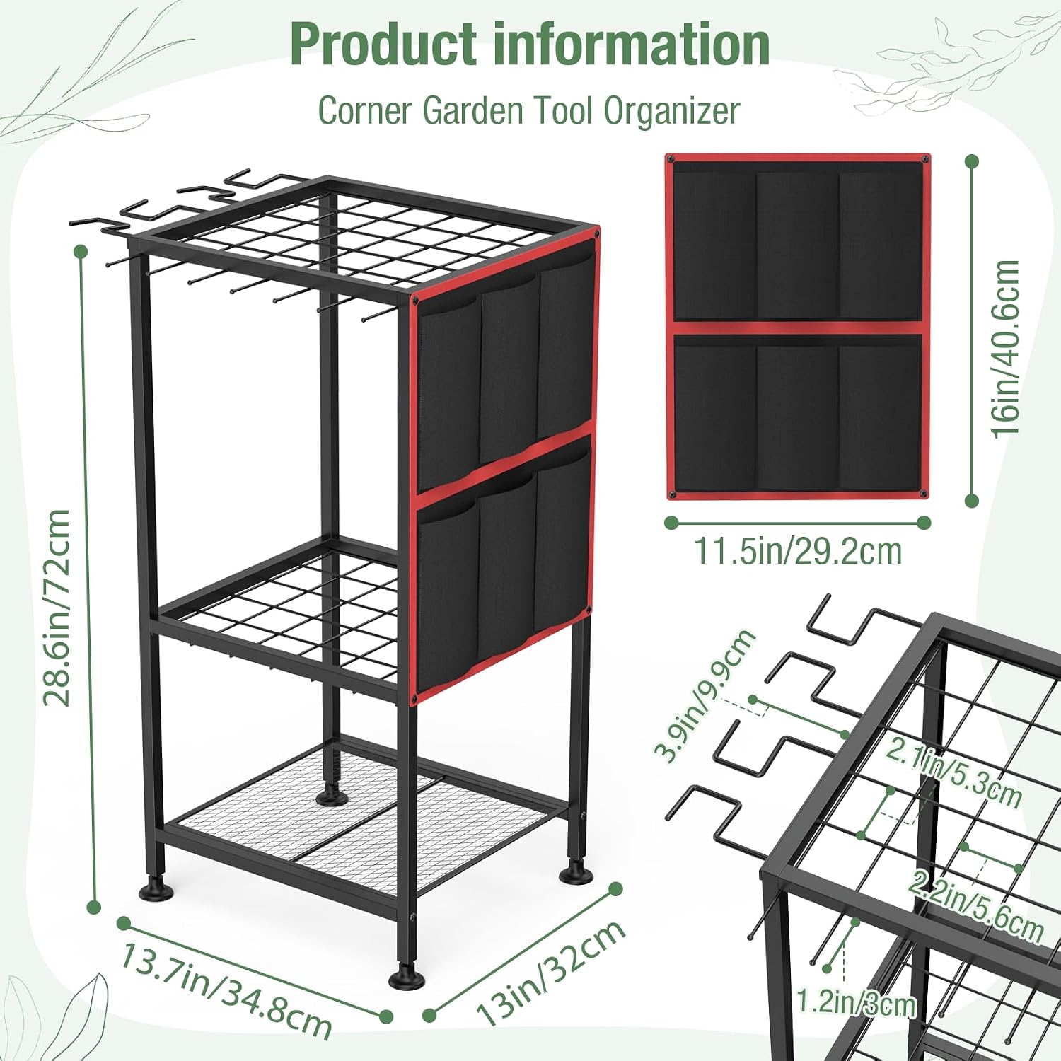 Garden Tool Organizer,Metal Yard Tool Organizer ,Holds 50 Long-Handled Tools/Rakes/Brooms,Side Garden Pocket ,Heavy