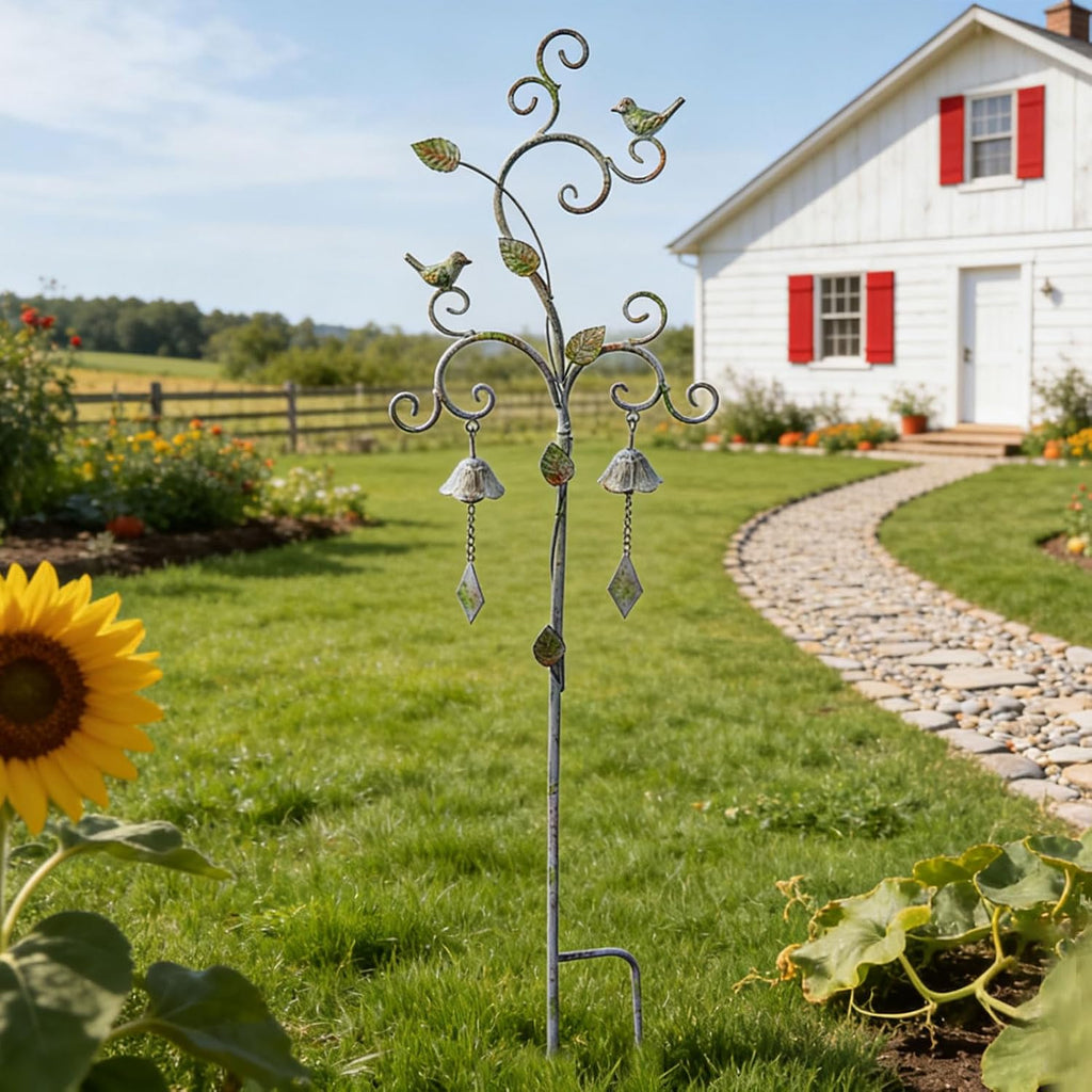 Decorative Garden Stakes for Outside,Metal Outdoor Garden Decor with Bells | 45.7"H Wind Chime Stakes for Outside,Bird