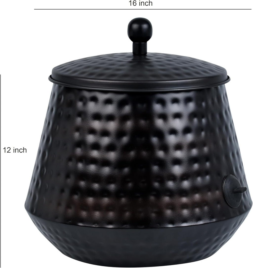 Decorative Garden Hose Pot Storage Holder with Lid Copper Finish 12 x 16 Inches | Expandable Hose Hider | Holds 125 ft