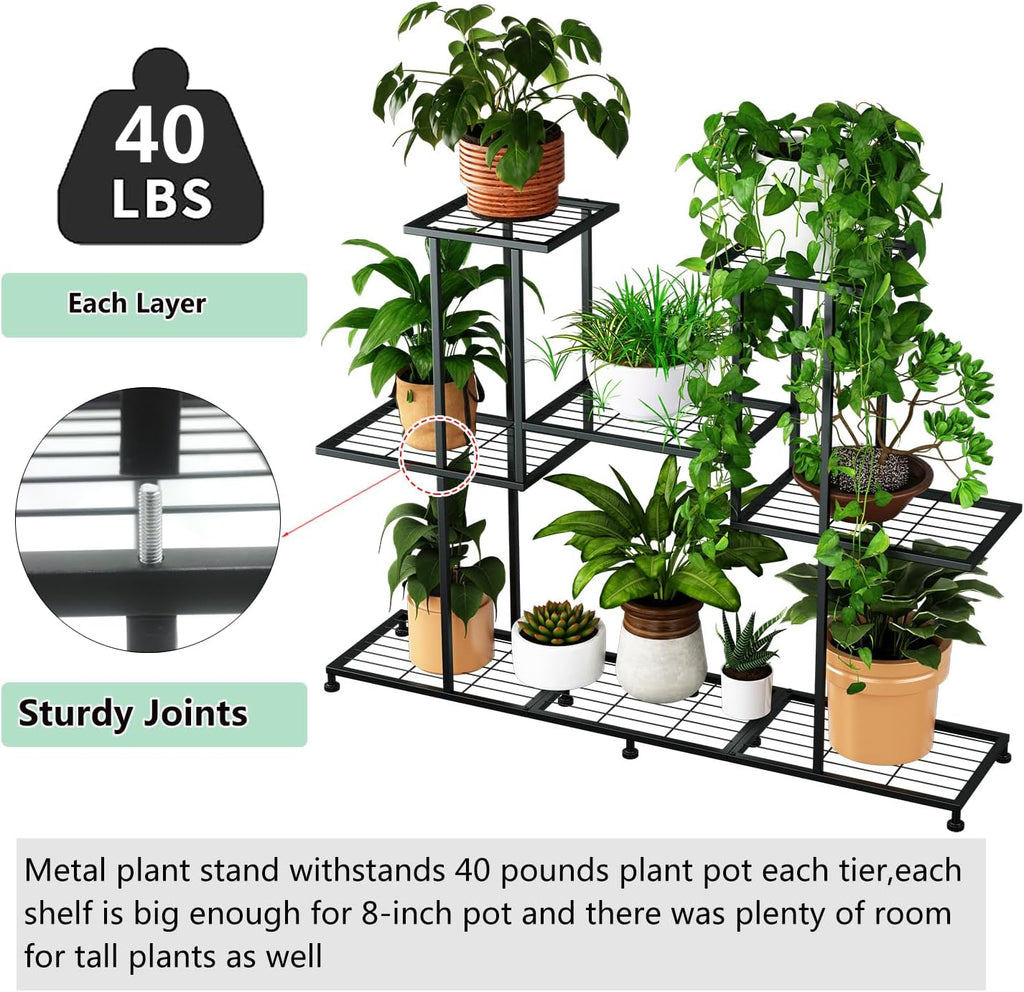 Twhep Metal Plant Stand, 5 Tiers Multifunctional Plant Stands for Indoor Plants, Decorative Black Steel Plant Shelf for