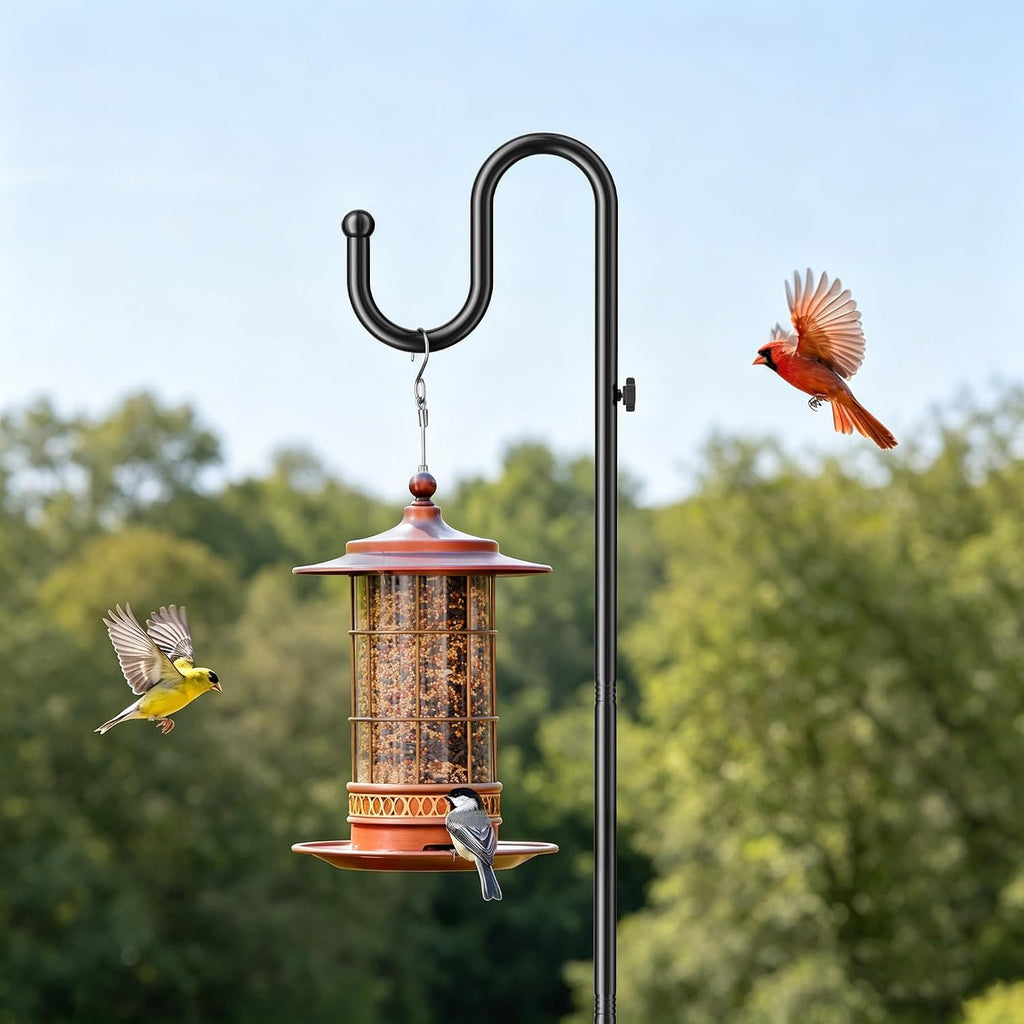 74" Shepherds Hook Stand: Hanging Bird Feeders, Wind Chimes, Plants | Heavy Duty, Free Standing, Adjustable Pole Holder